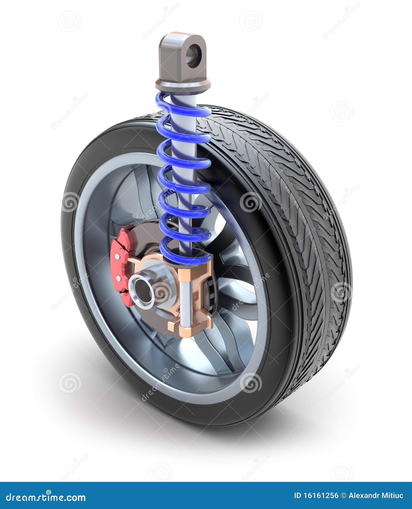Wheel, Shock Absorber and Brake Pads Stock Illustration - Illustration