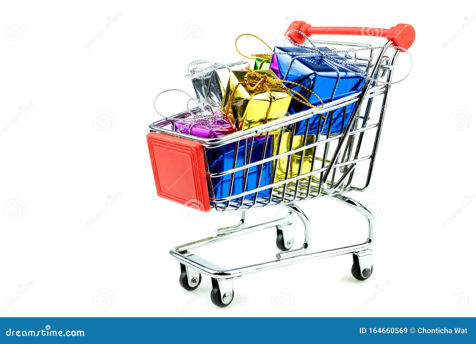 4 Wheel Shopping Trolley at Gift Box Stock Image Image gift, metal: 164660569