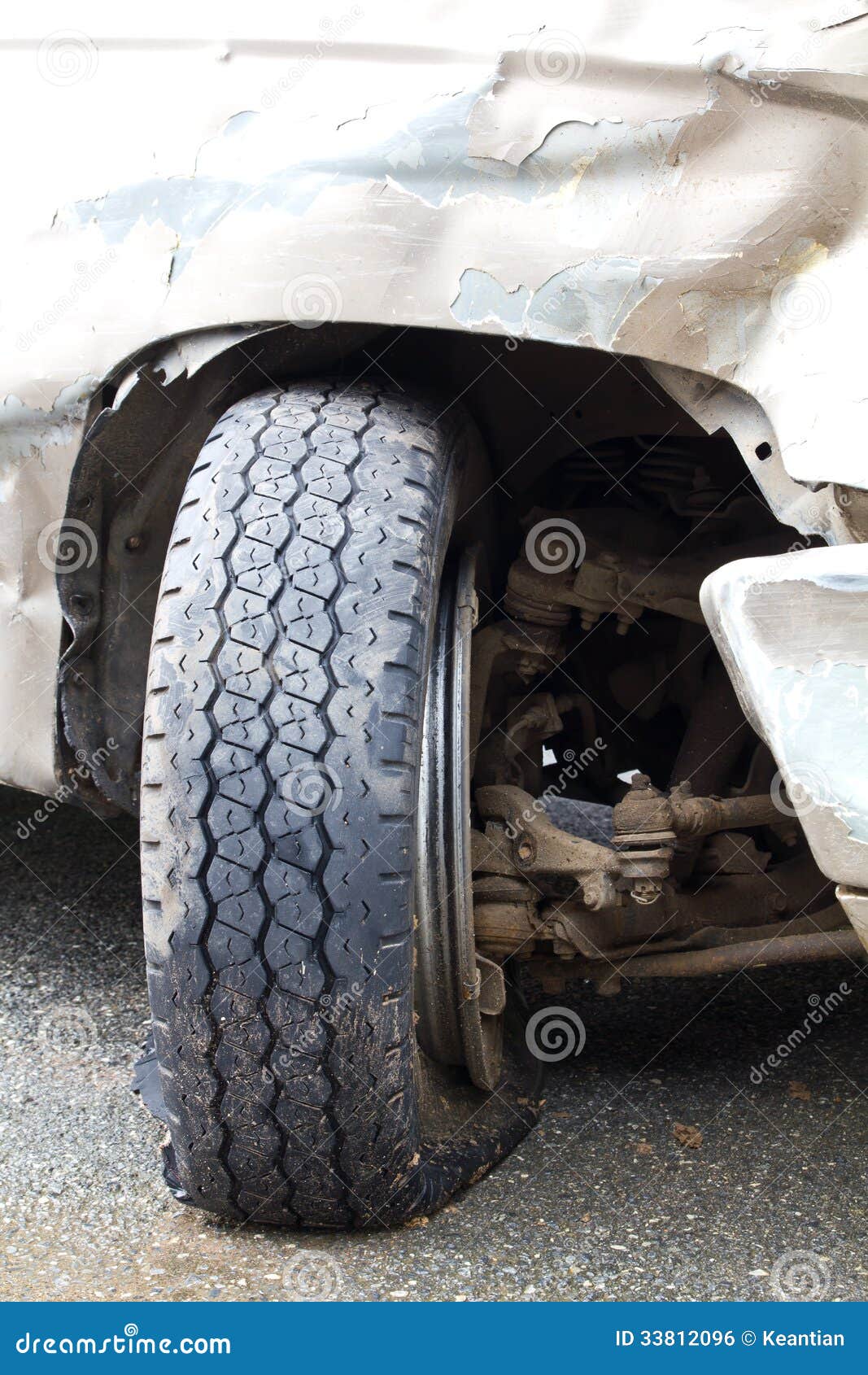Wheel tire is damaged stock photo. Image of light, impact 33812096