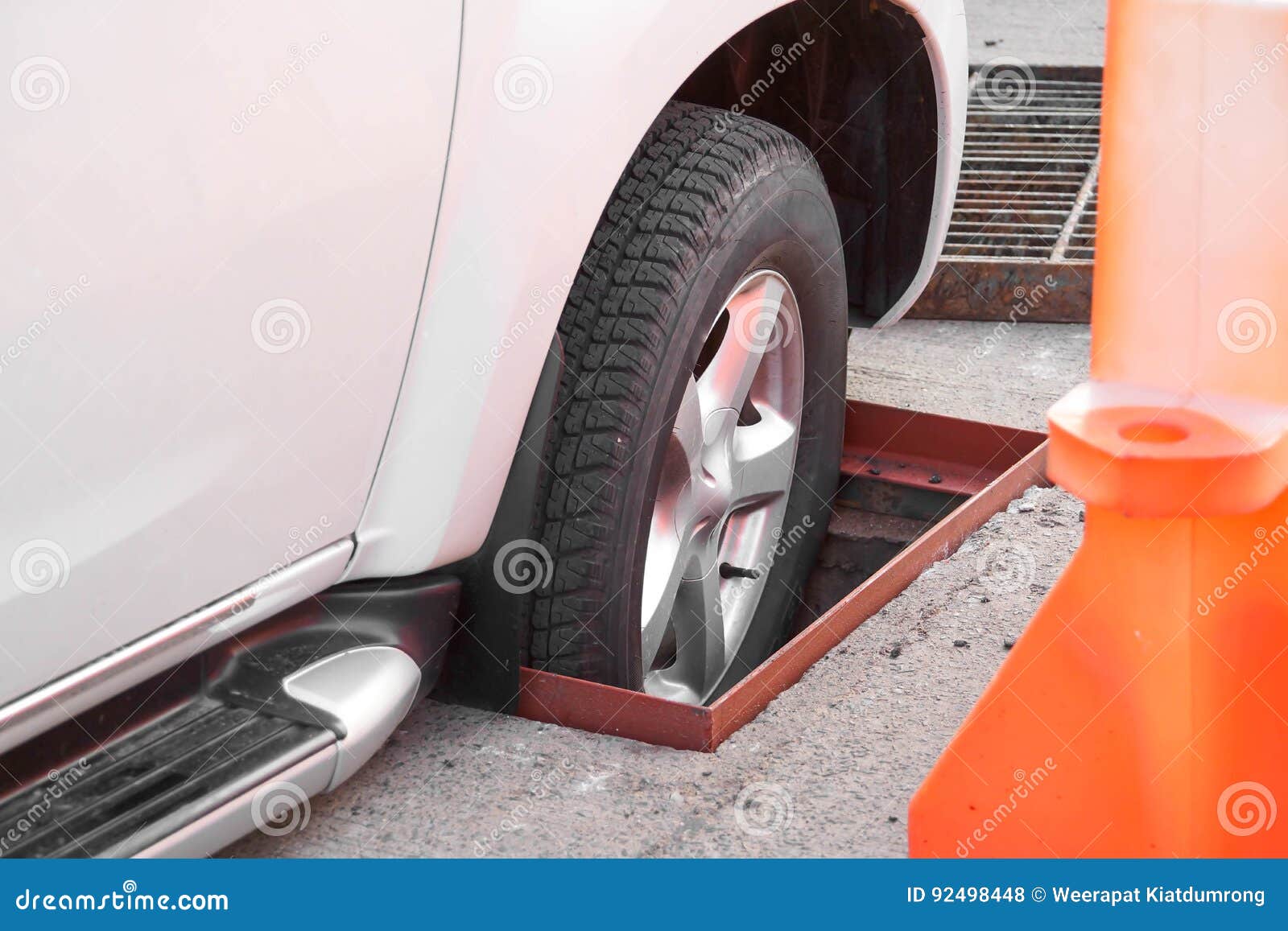 Wheel of a Truck Fall into a Manhole Stock Photo Image of wheel