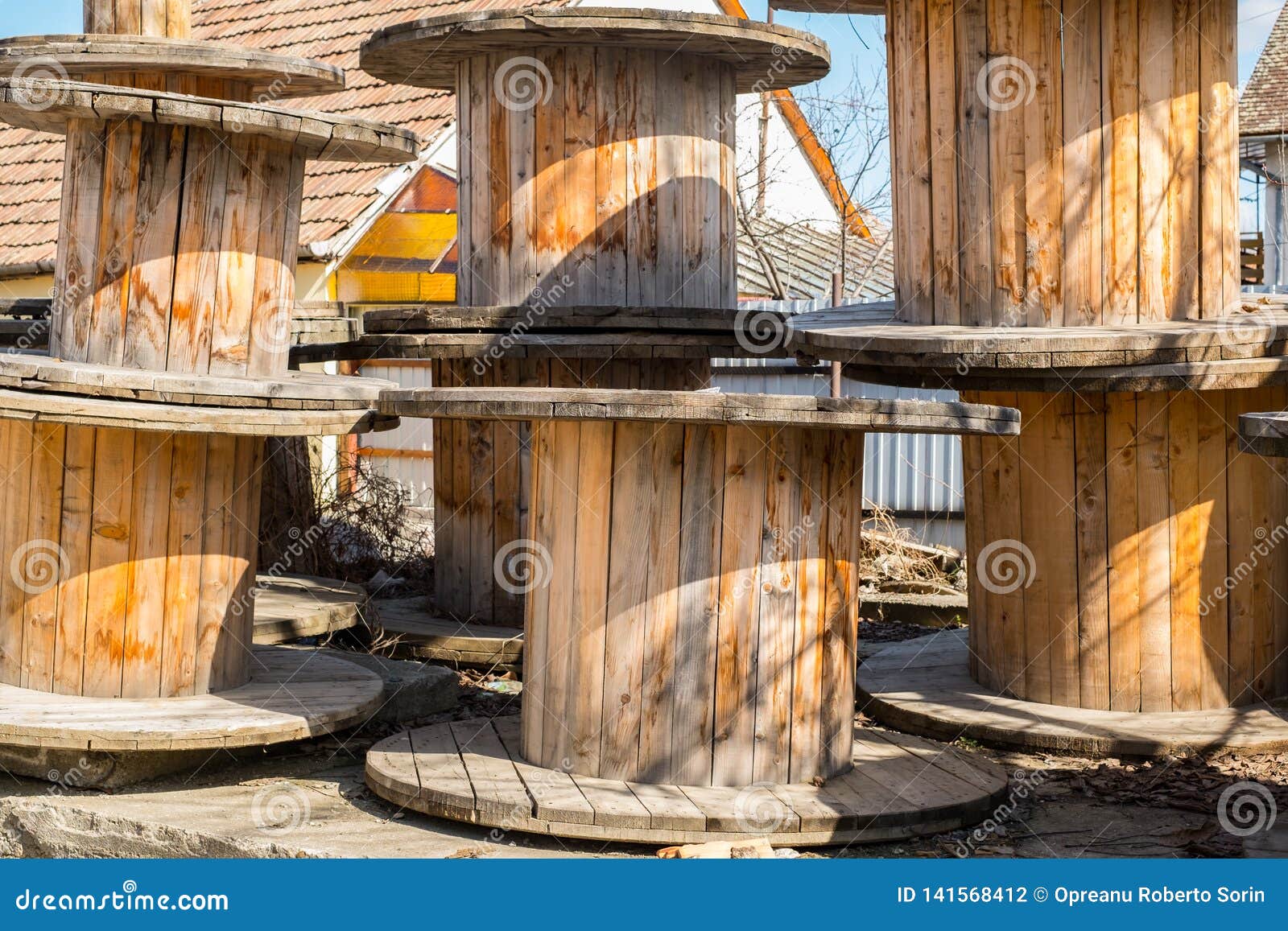 Wheel of Wooden Electric Wire Stock Photo - Image of building, material ...