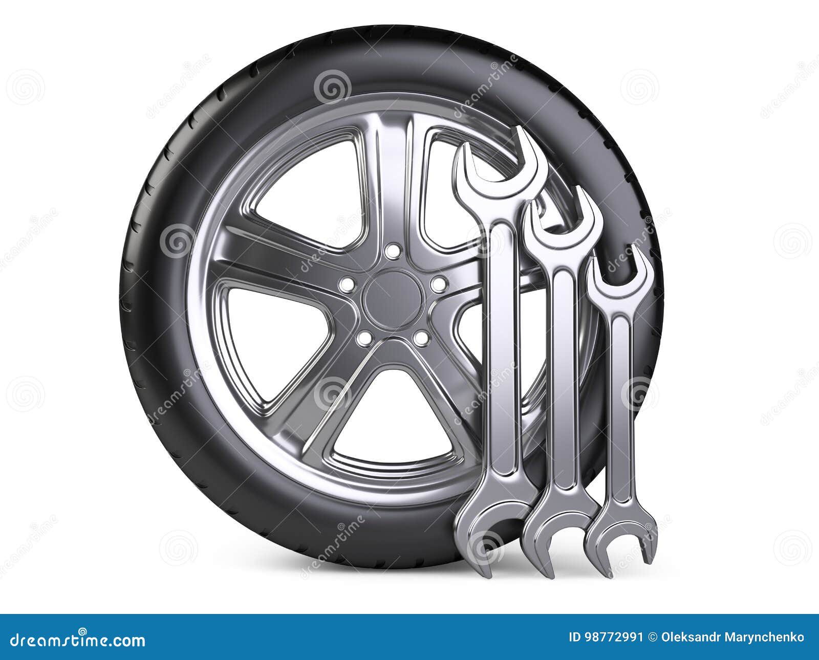 Wheel and Wrench. Car Service 3d Icon Stock Illustration Illustration