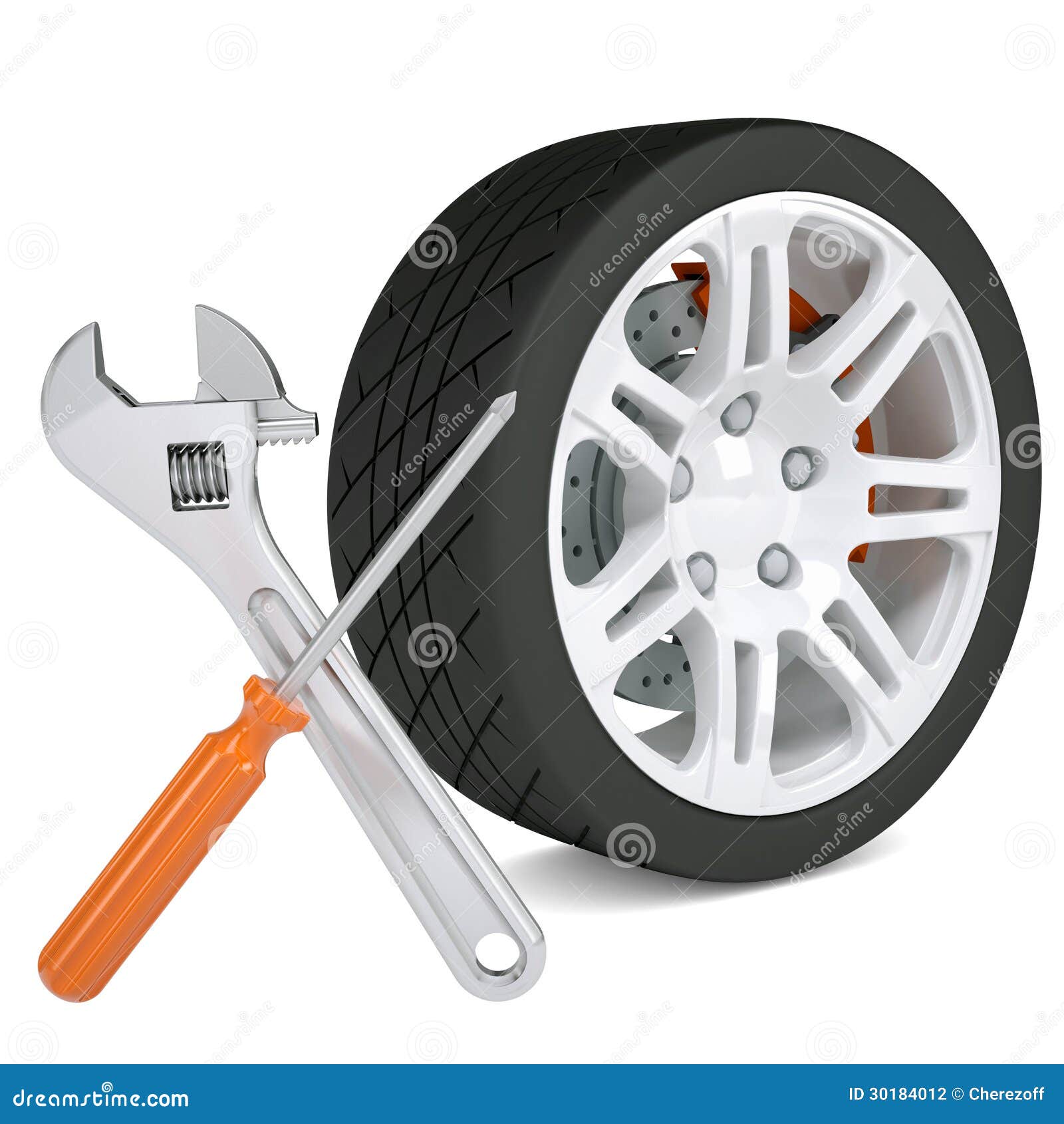 Wheel, Wrench and a Screwdriver Stock Illustration Illustration of disk, chrome 30184012