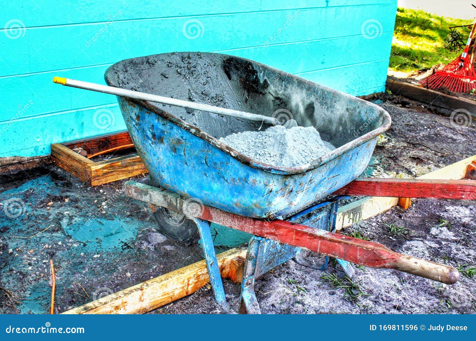 Wheelbarrel of Mortar Mix for Small Cement Job Stock Photo Image of
