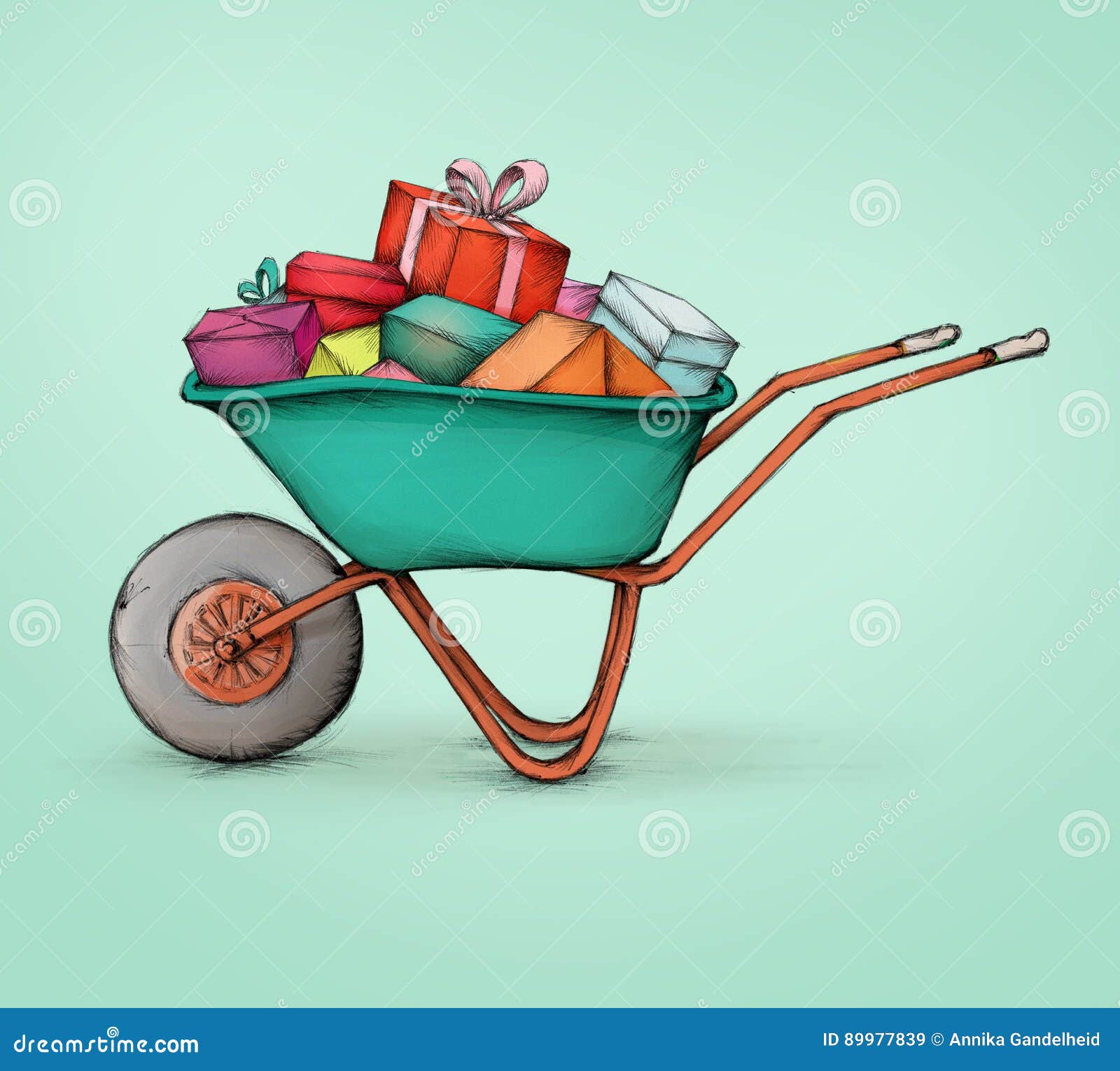 Wheelbarrow Full with Colorful Gift Packs Stock Illustration