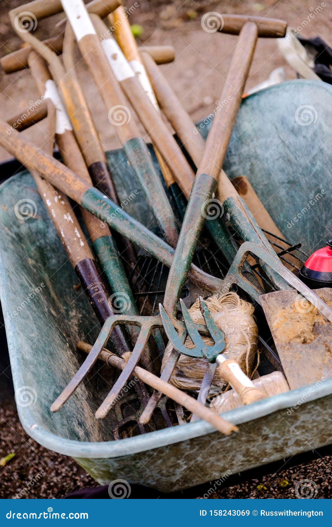 Wheelbarrow with Garden Tools Stock Image Image of steel, garden