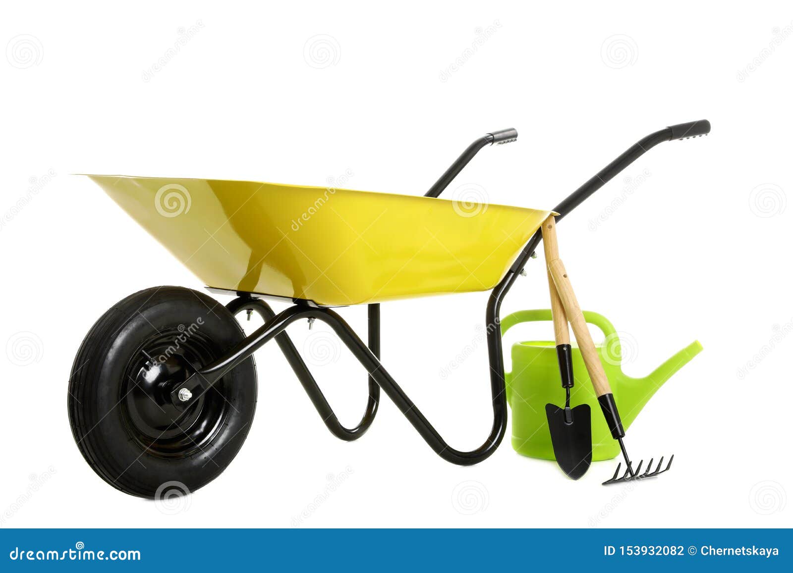 Wheelbarrow with Gardening Tools on White Stock Photo Image of olericulture, garden 153932082