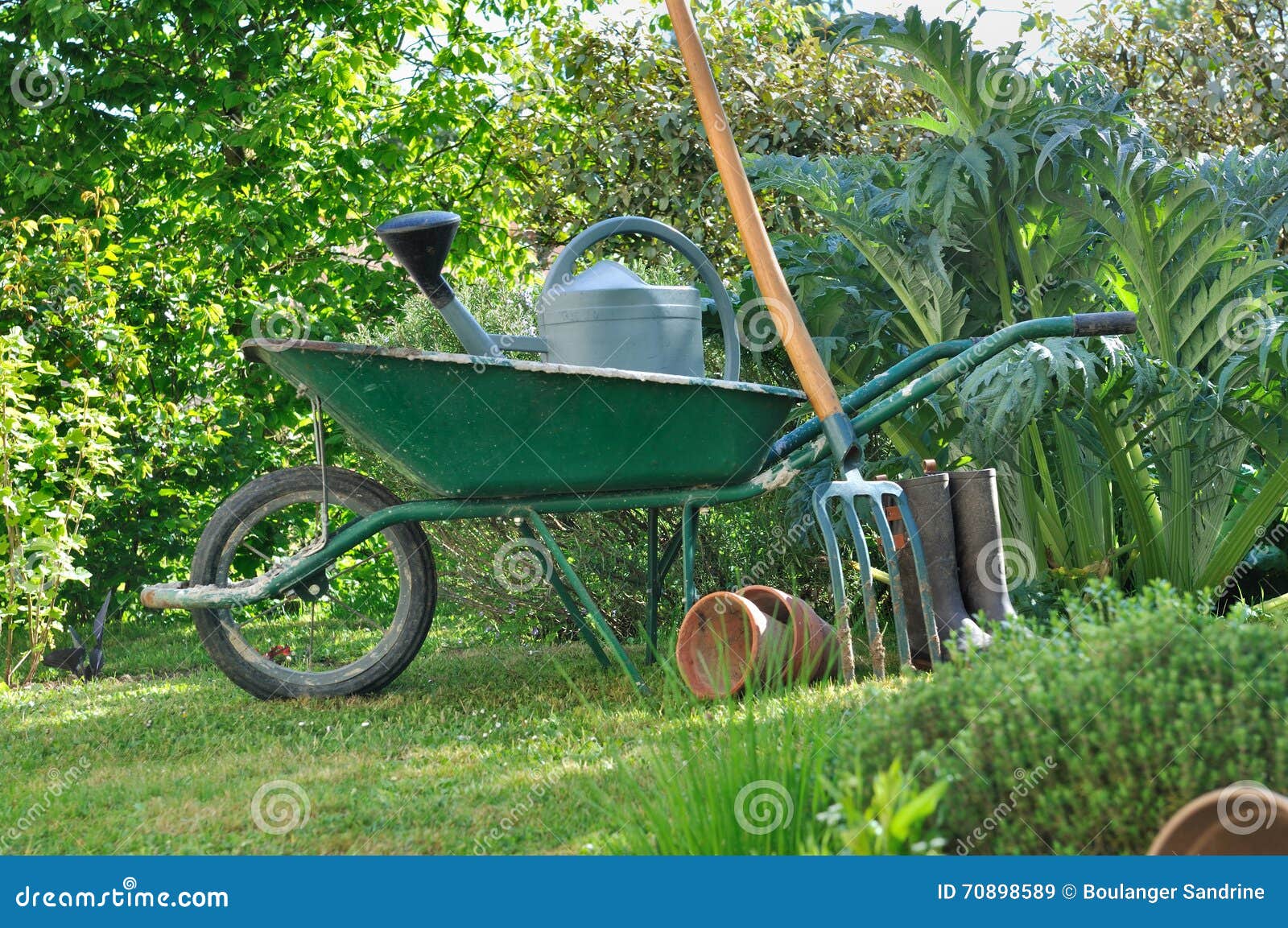 Wheelbarrow and Gardening Tools Stock Image Image of garden