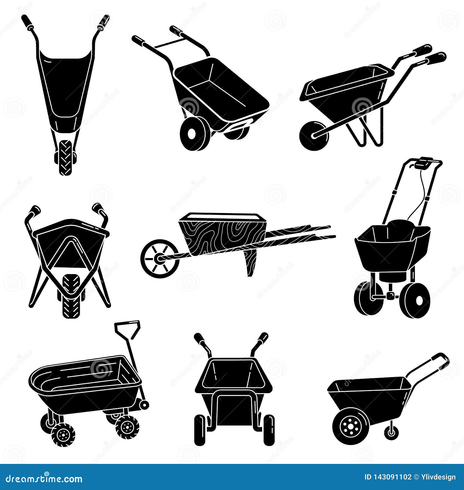 Wheelbarrow Icons Set, Simple Style Stock Vector Illustration of object, activity 143091102