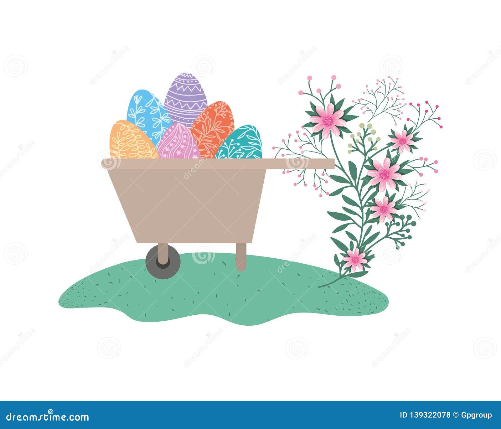 Wheelbarrowwith Easter Eggs Isolated Icon Stock Vector Illustration