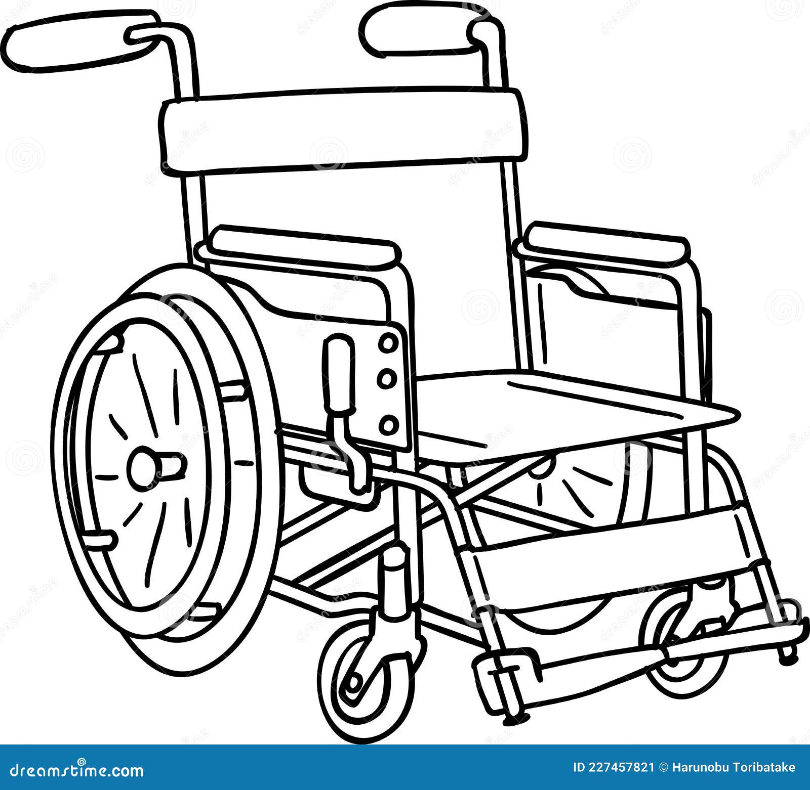 Wheelchair with No Person Drawn in Line Drawing Stock Vector