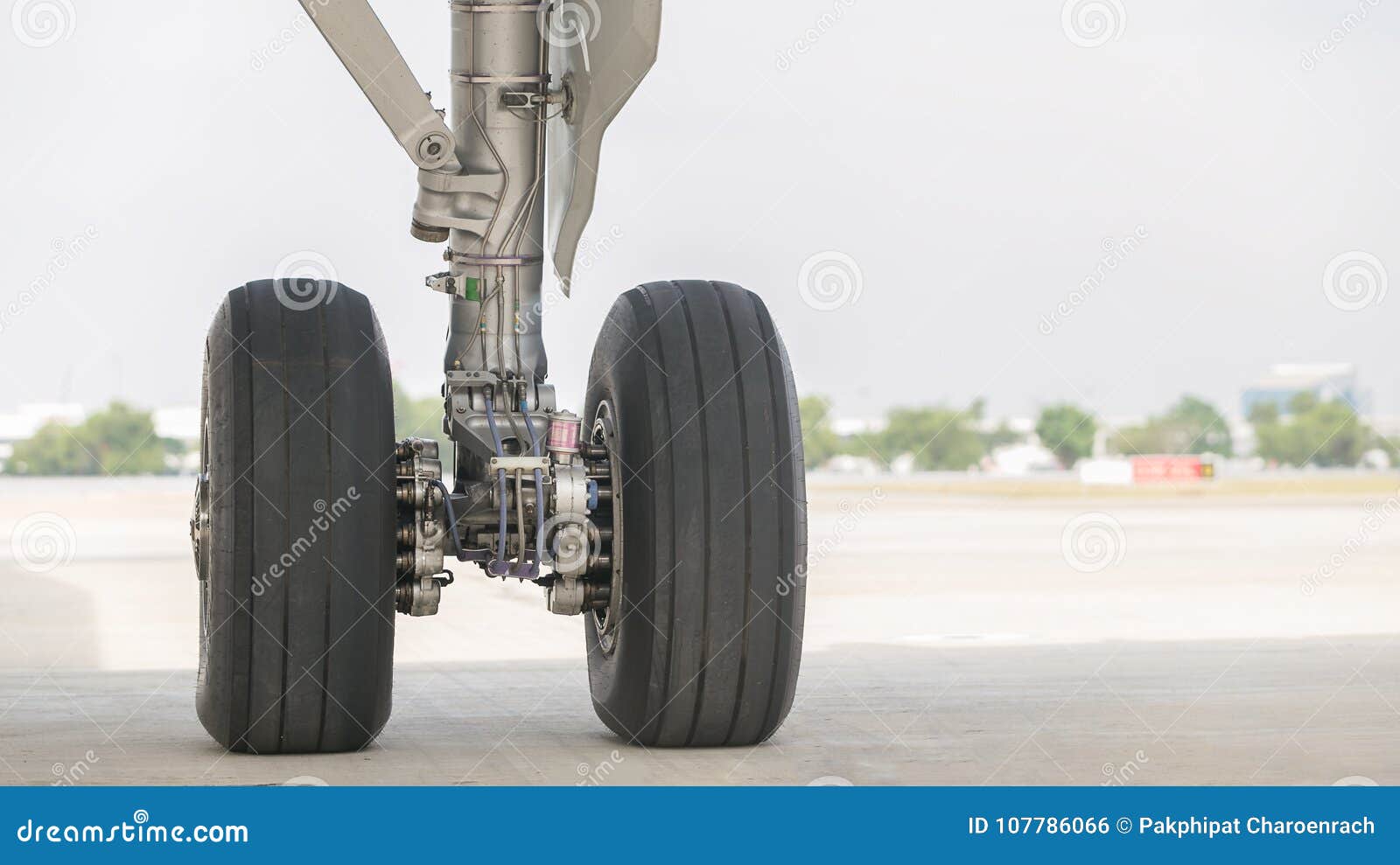 Wheels of Airplane at Airport for Landing. Stock Photo Image of close