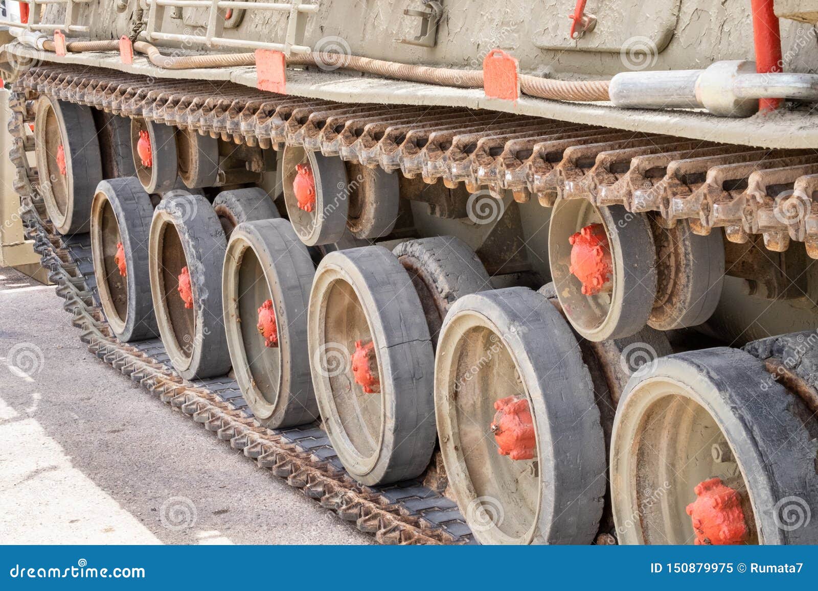 wheels and tank tracks of undefined tank