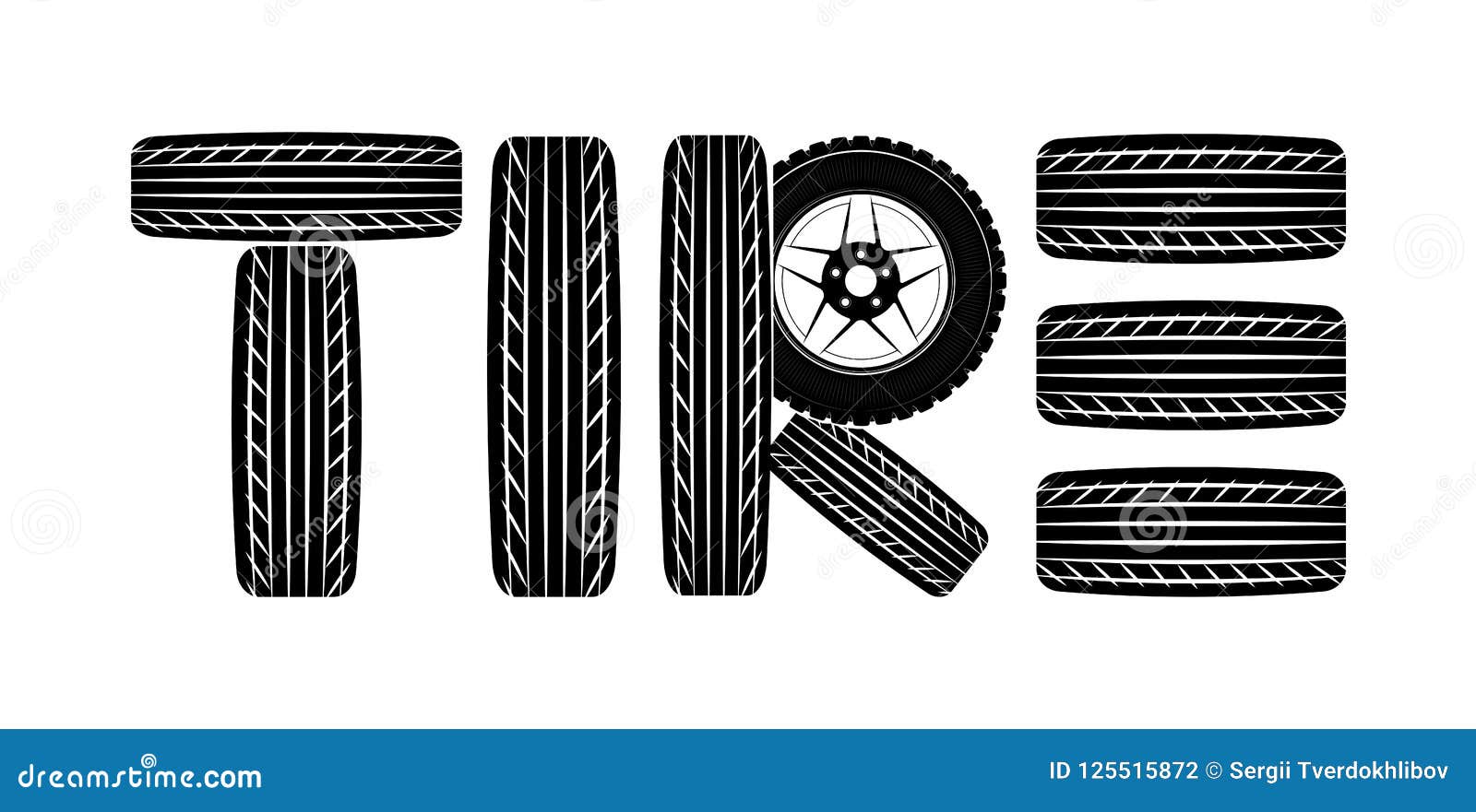 Wheels and Tires are Black. for a Logo or Emblem of a Tire Store or Car