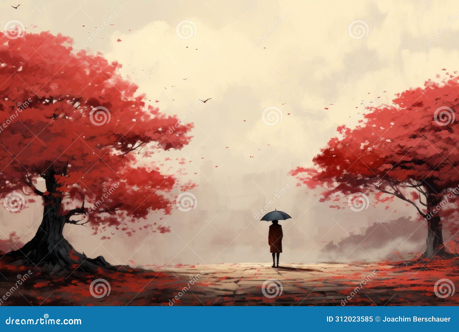 whimsical autumn tree in naive and flat art style inspired by oliver jeffers and liz climo