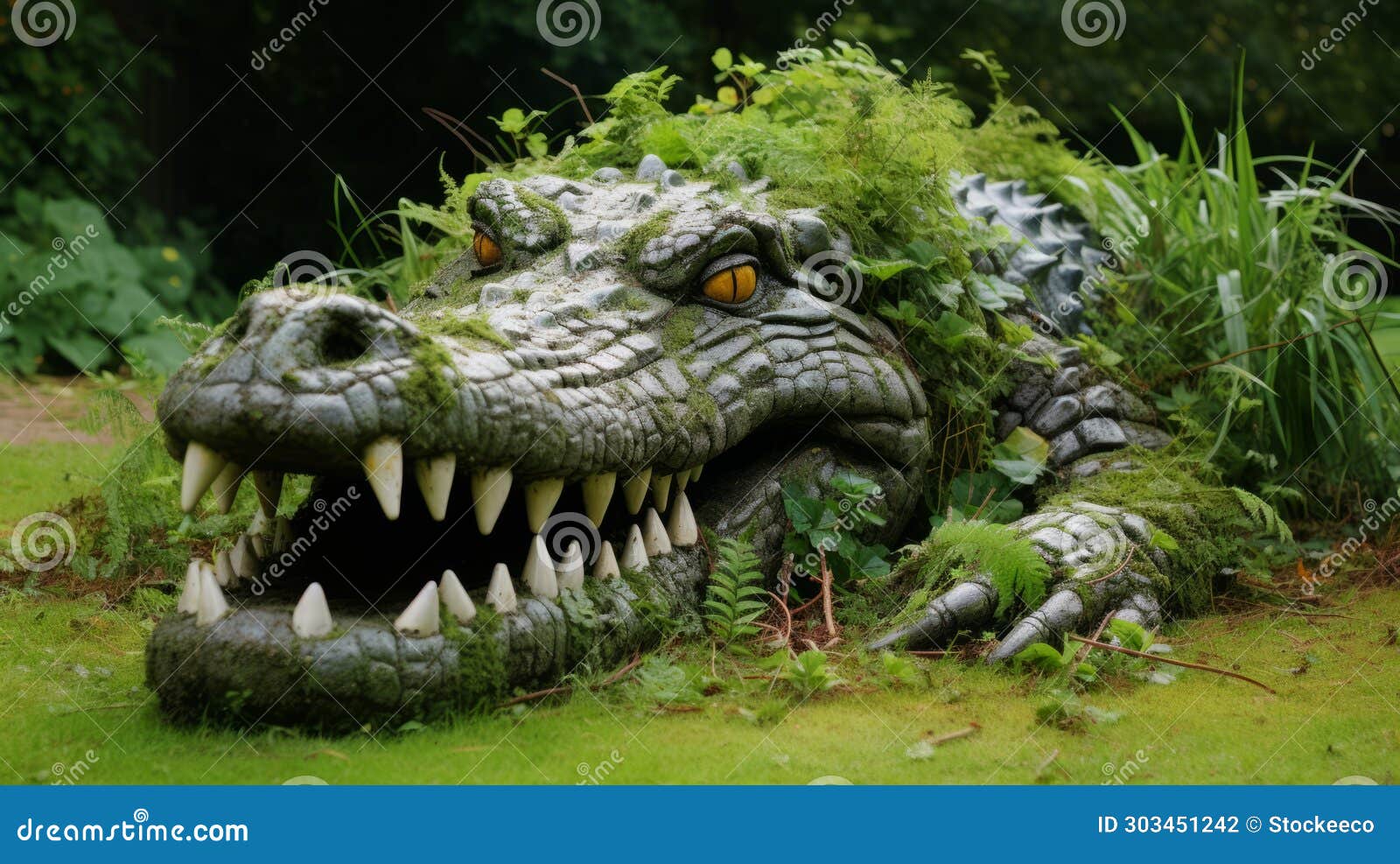 whimsical crocodile statue: a hyper-realistic garden delight