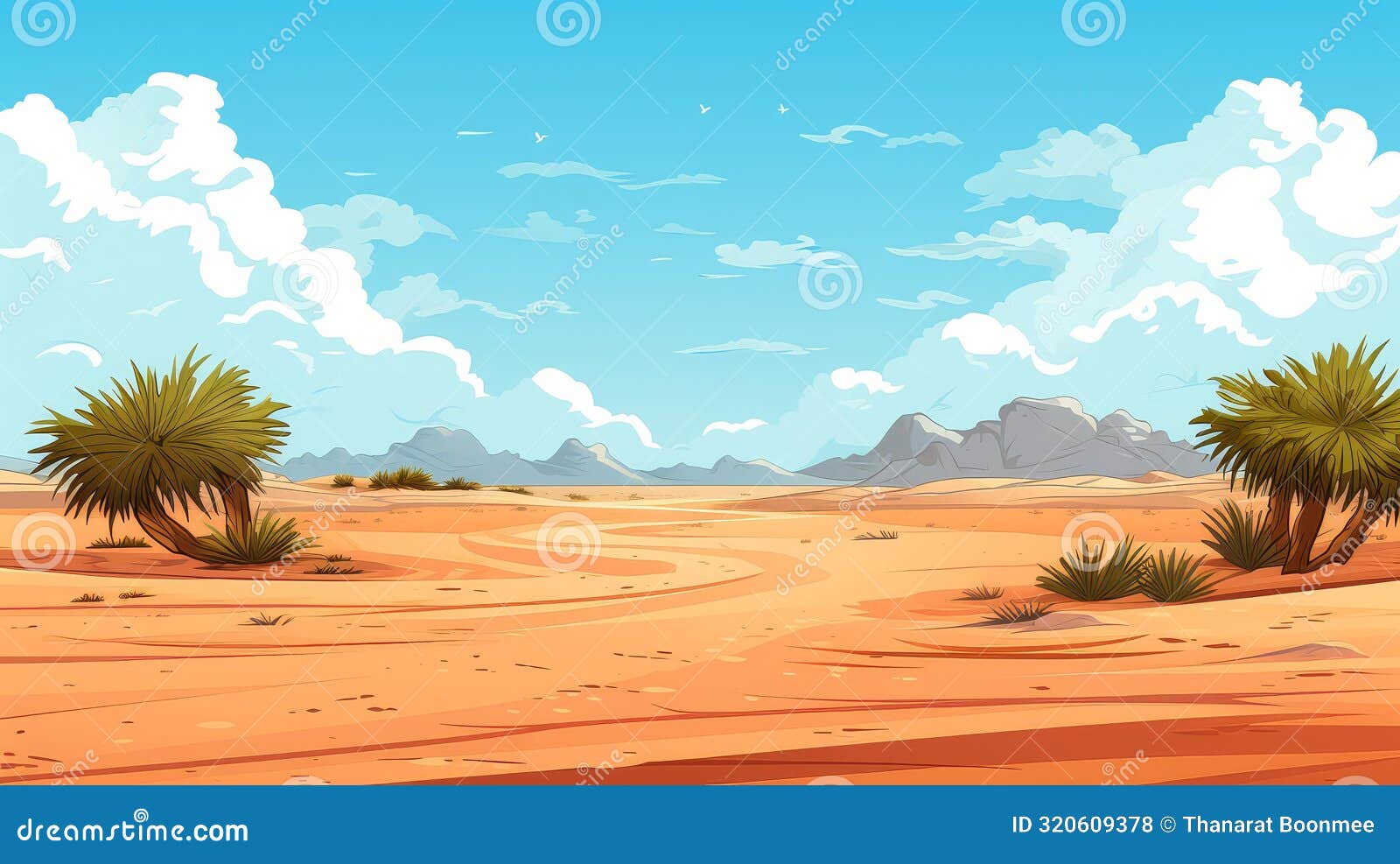 whimsical desert scene in chibi style with vibrant colors and stylized painting techniques for a playful and unique look