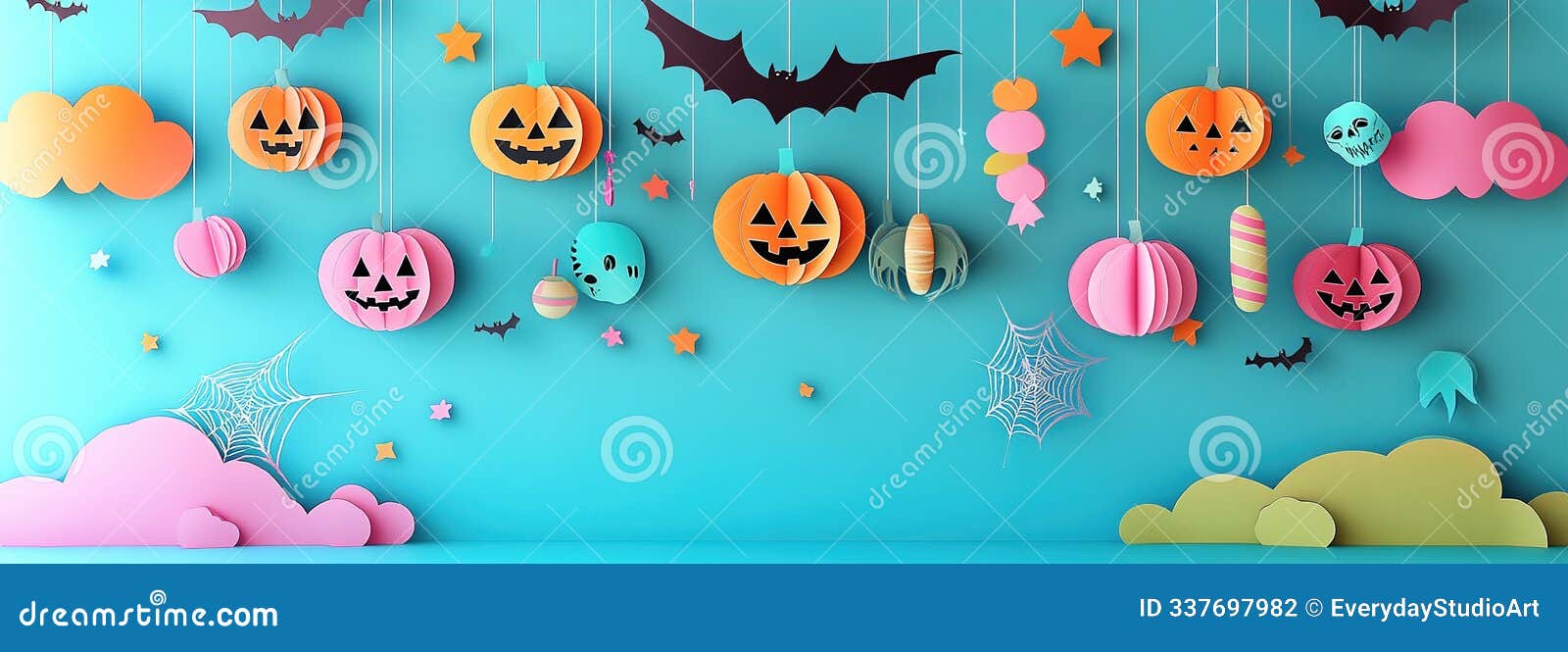 whimsical halloween paper cut scene with jack-o'-lanterns