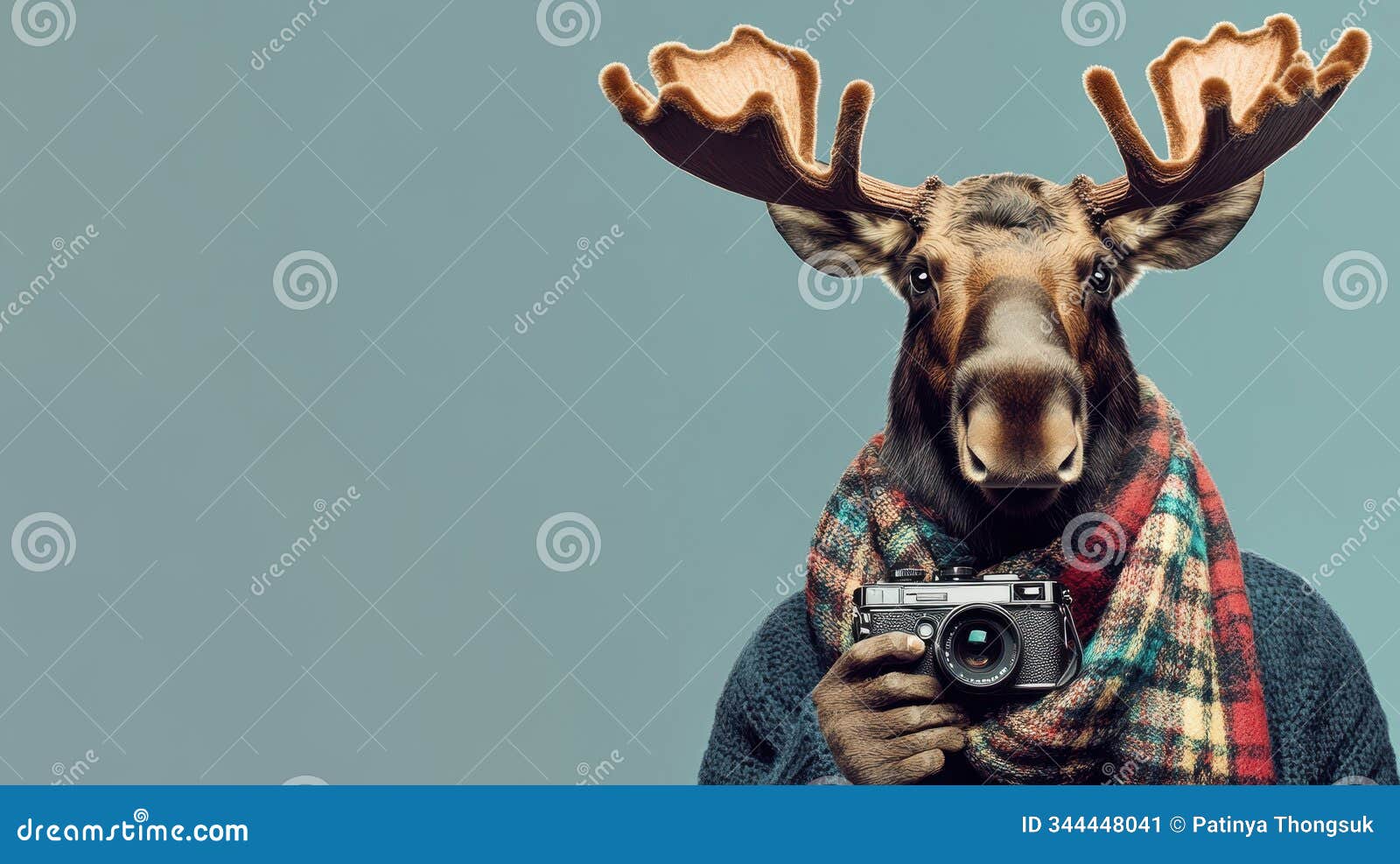 moose holding camera in scarf for travelers