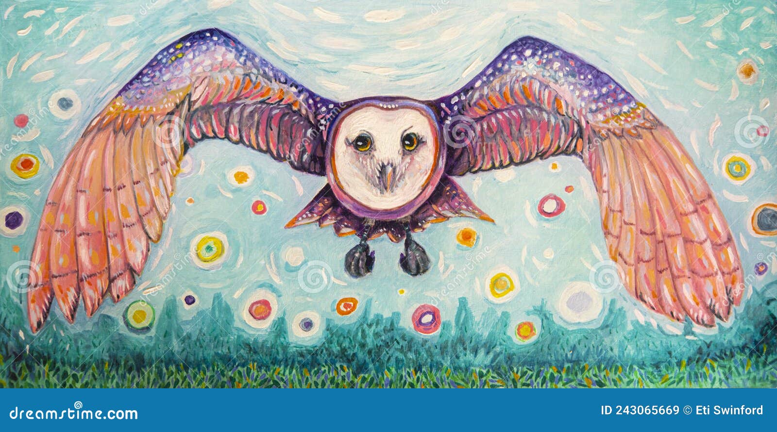 whimsical owl gouach art