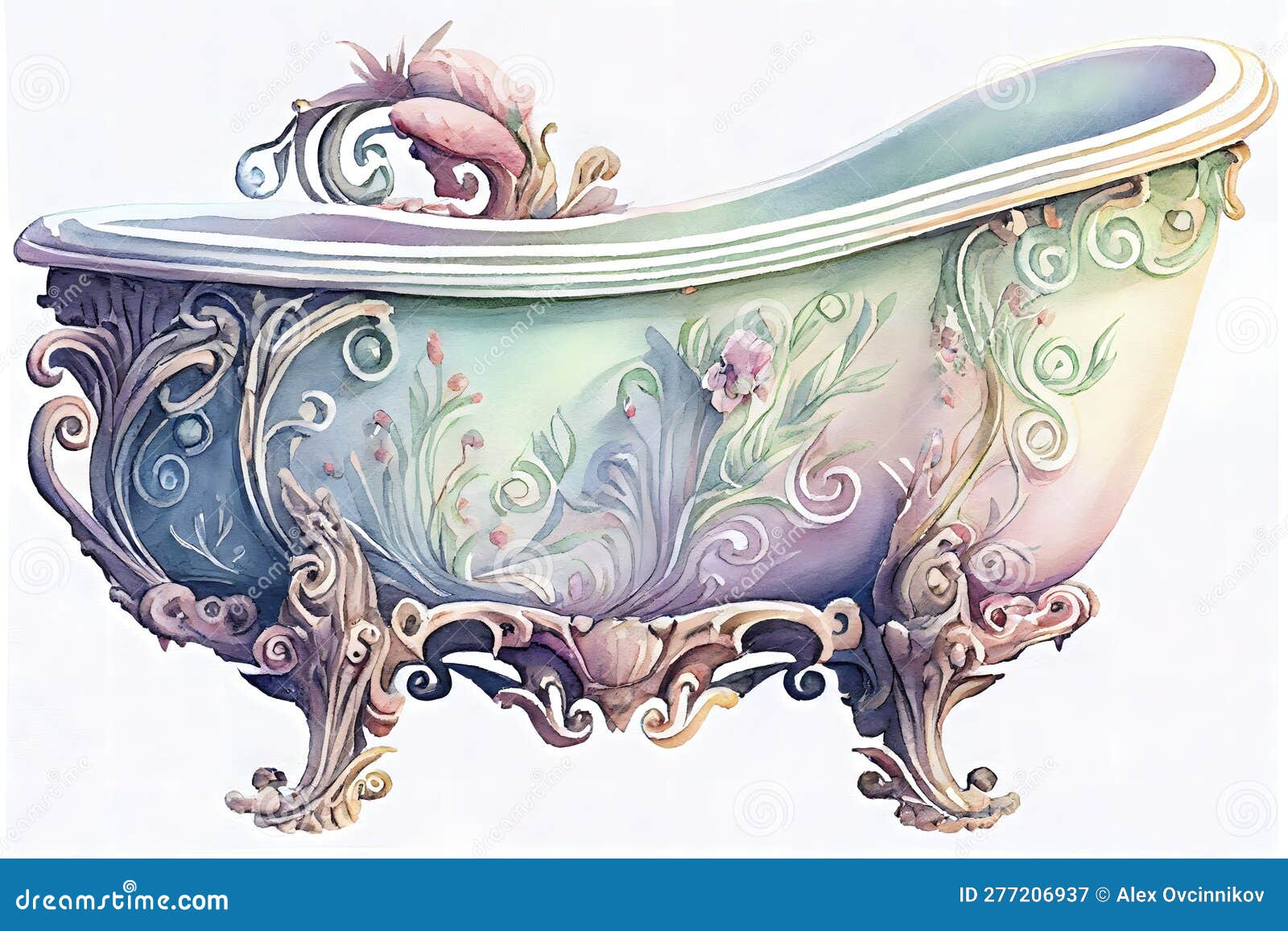Whimsical Pastel Victorian Bathtub for Invitations and Posters. Stock