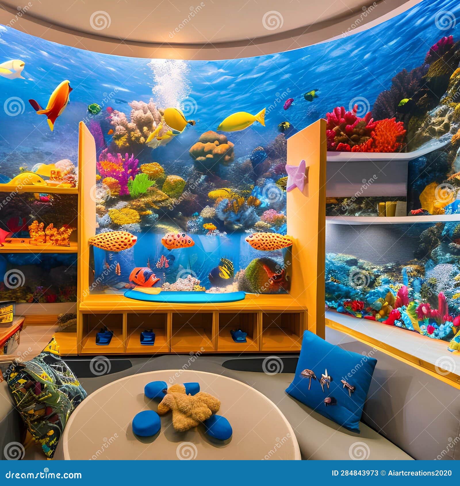 Whimsical Underwater Playroom: a Playroom with an Underwater Theme,  Featuring a Submarine-inspired Playhouse, Coral Decorations, Stock  Illustration - Illustration of table, professorship: 284843973