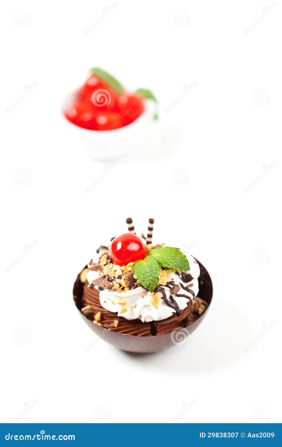 dessert. chocolate cup with cherry