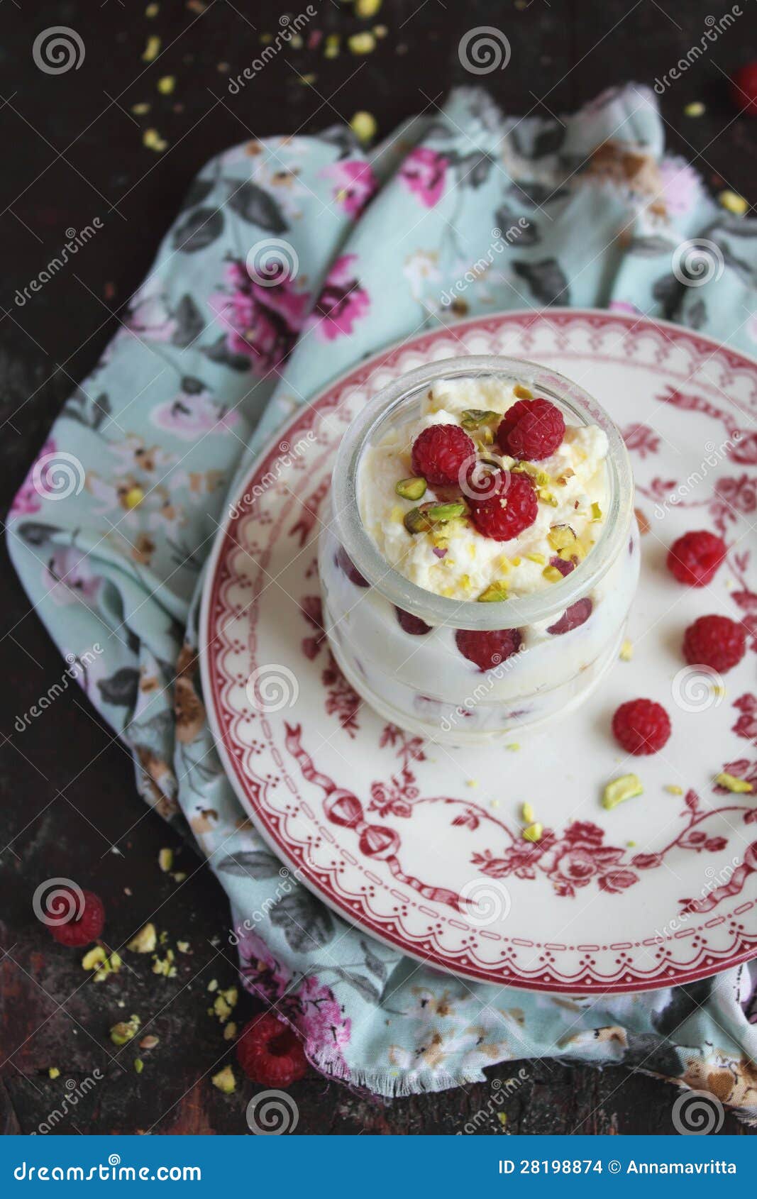 Whipped Cream Dessert With Raspberry In A Jar Stock Photo Image of