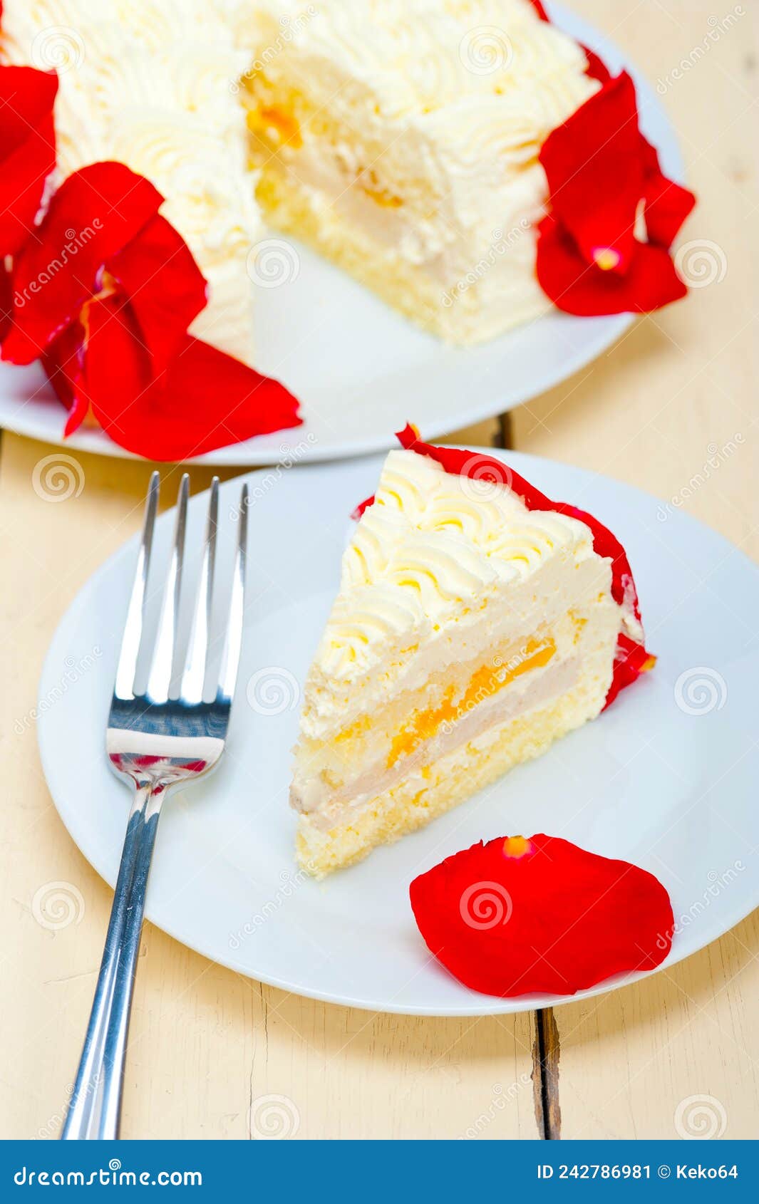 Whipped cream mango cake stock image. Image of floral 242786981