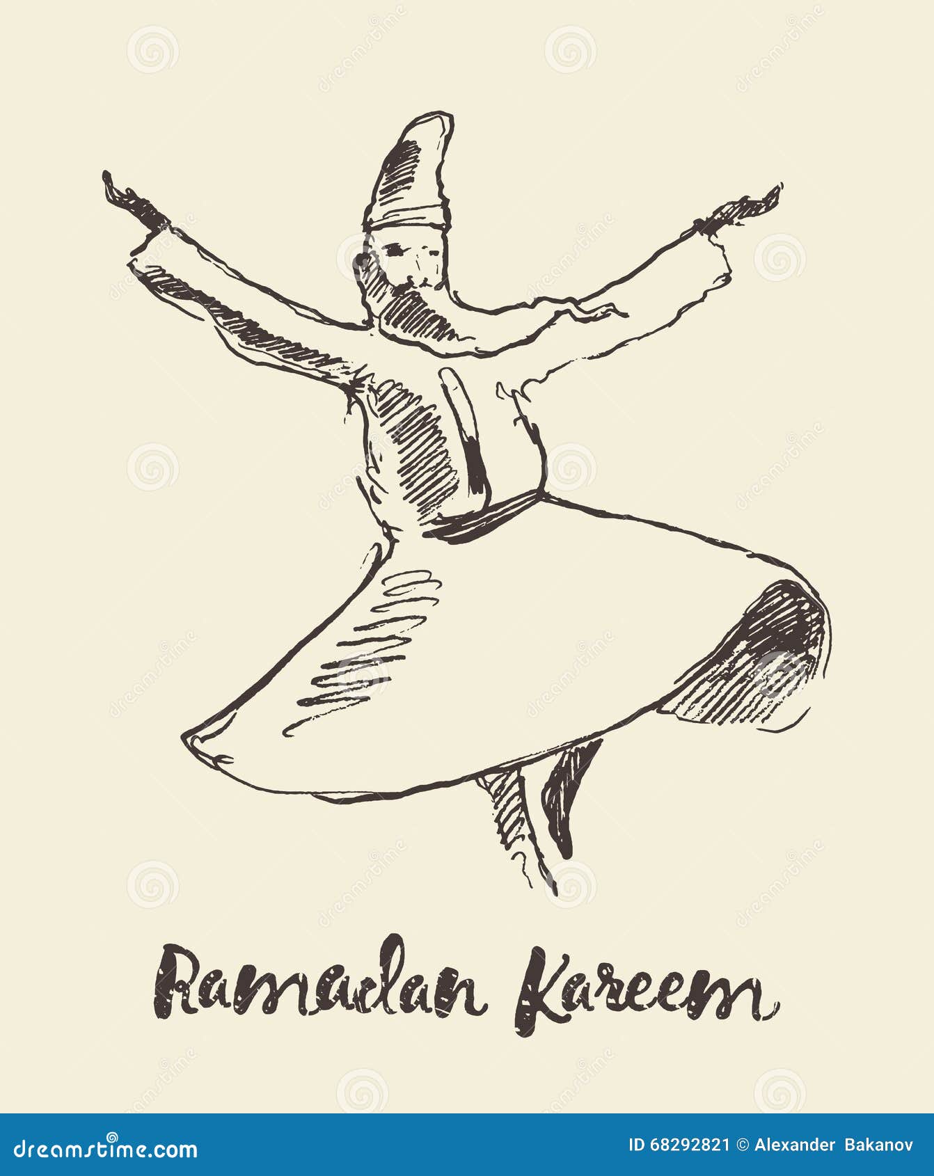 whirling dervish mevlana sufi hand drawn sketch