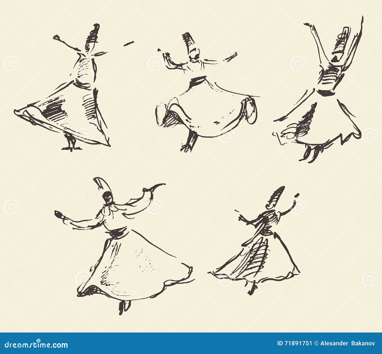 whirling dervishes mevlana sufi hand drawn sketch