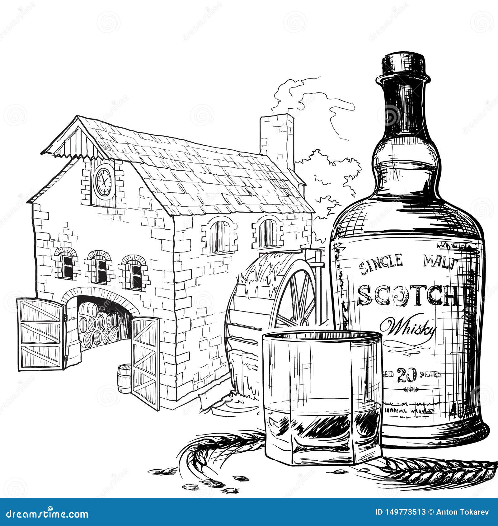 Whiskey Du Grain A Mettre En Bouteille Dessin Noir Et Blanc De