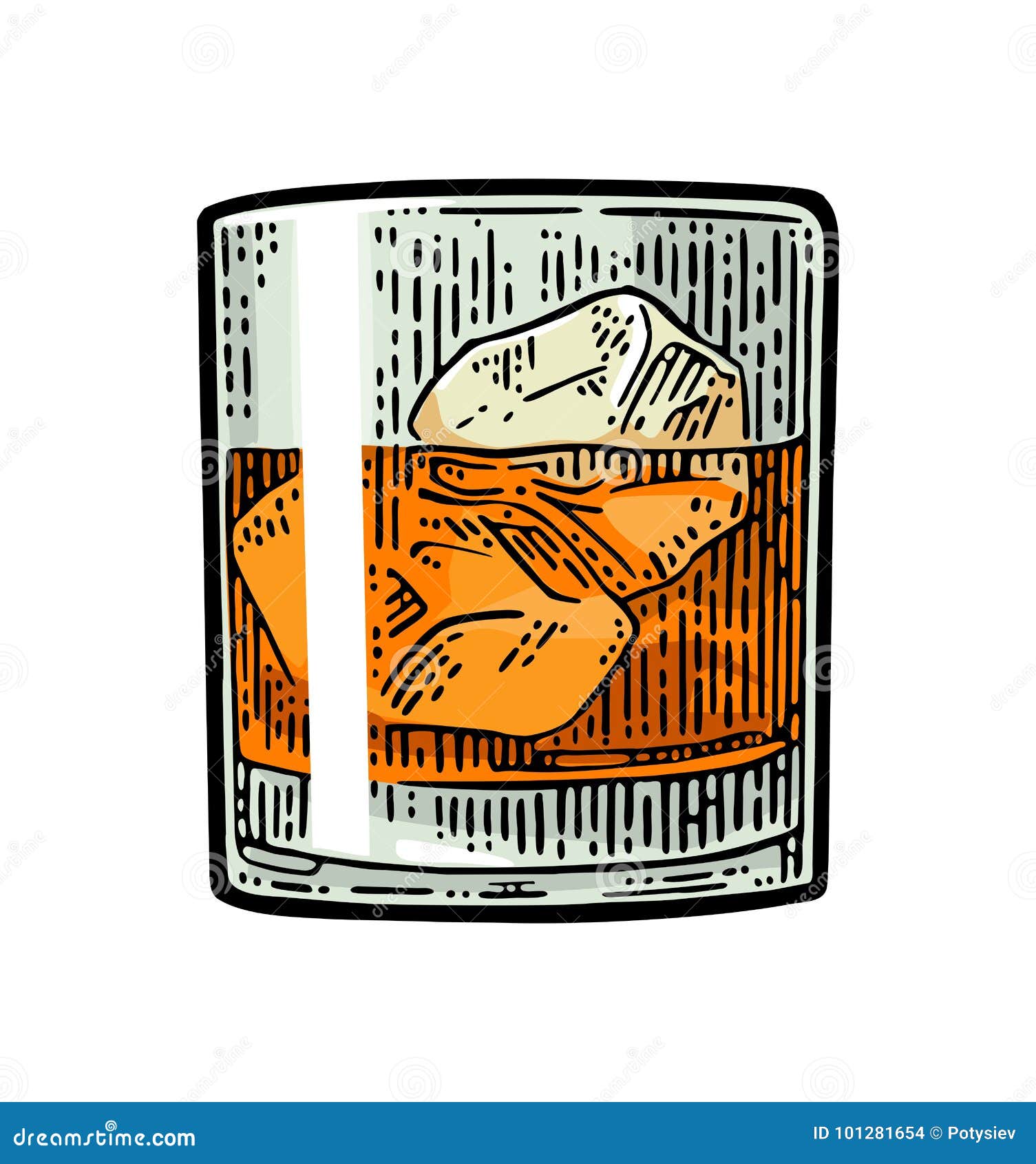 Whisky glass ice cubes icon realistic style Vector Image