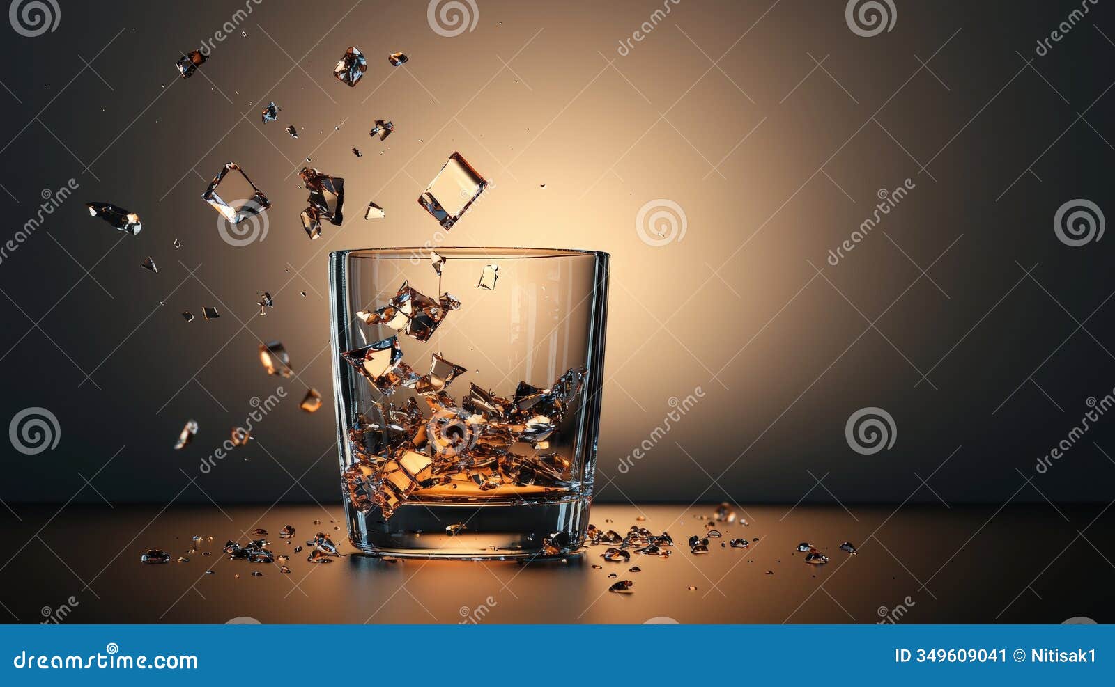 whiskey glass with ice dynamic splashes illuminated backdrop artistic composition