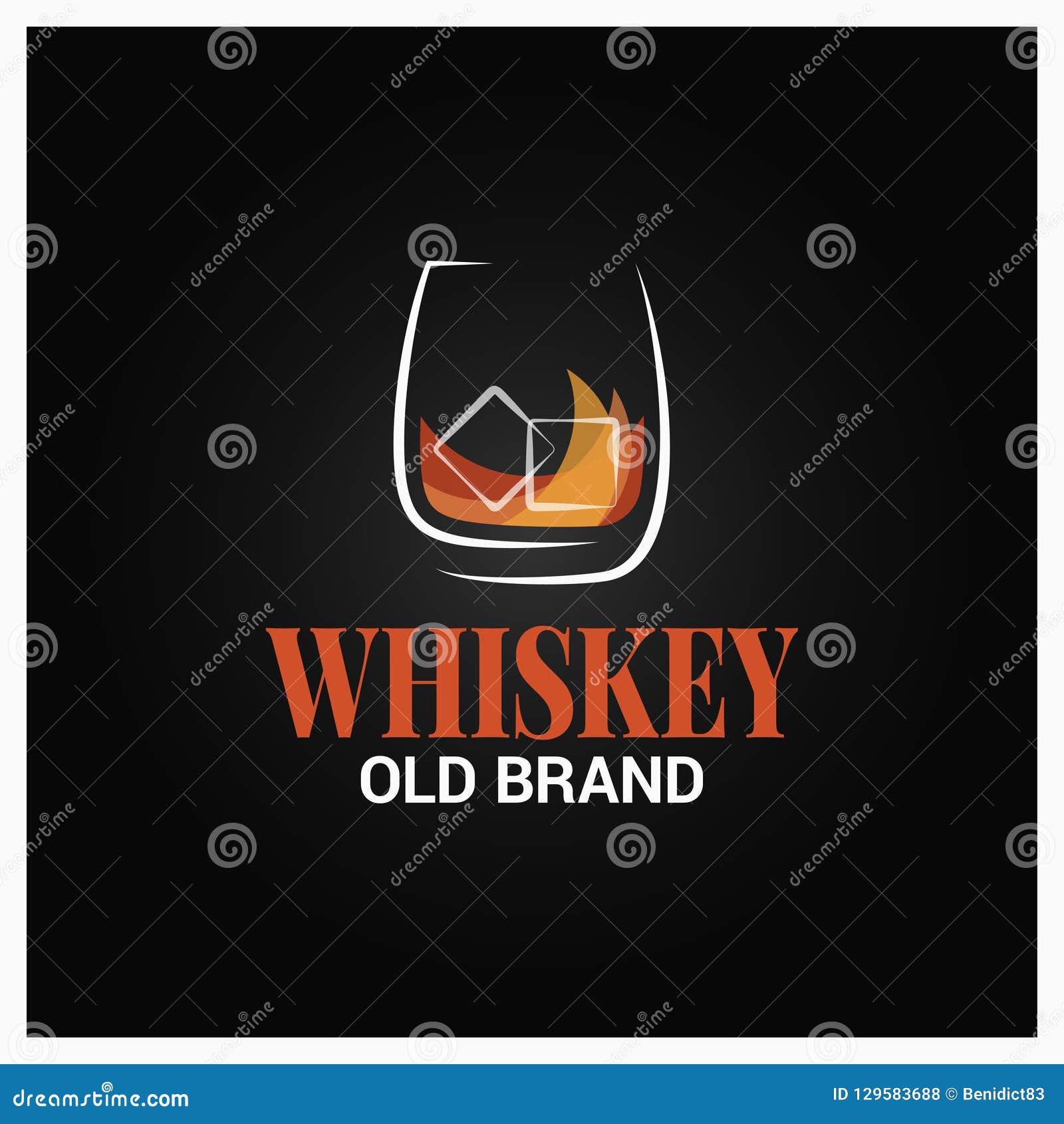whiskey glass with ice logo. brand of whisky  on black background