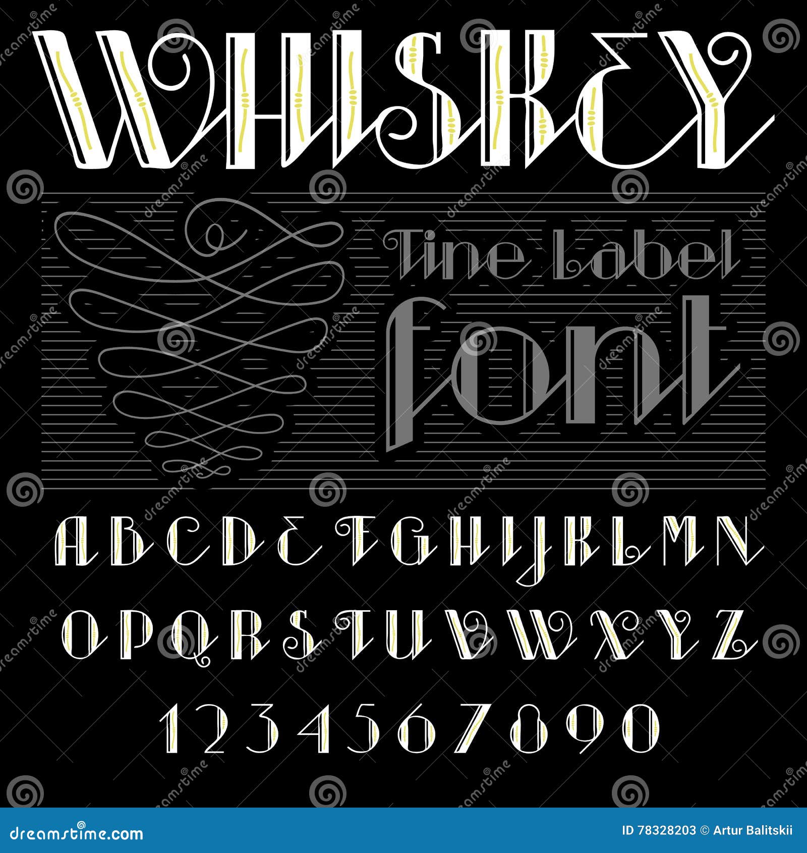 Whiskey Label Font and Sample Label Design. Vintage Looking Typeface in ...