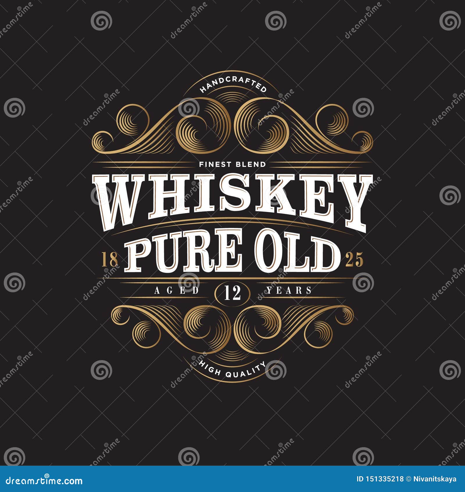 whiskey logo. whiskey pure old label. premium packaging . lettering composition and curlicues decorative s.