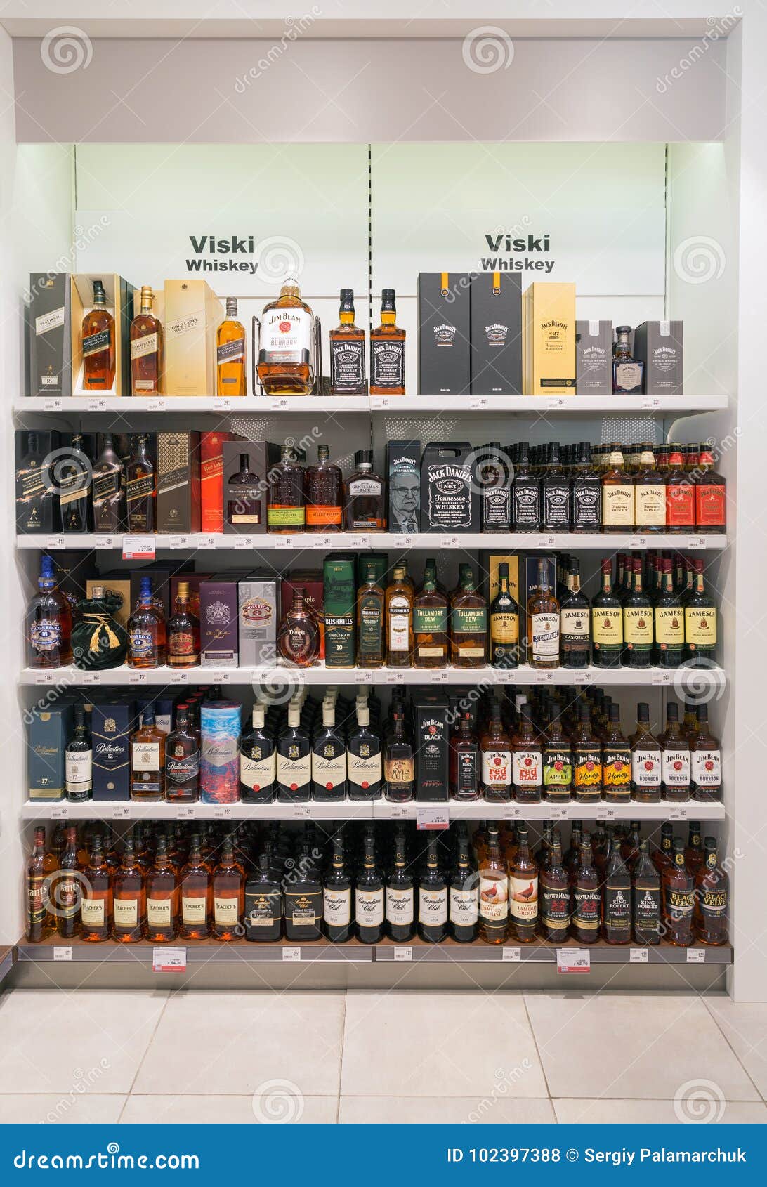 Whiskey Shelf in Free Shop. Skofije, Slovenia. Editorial Stock - of alcohol, american: 102397388