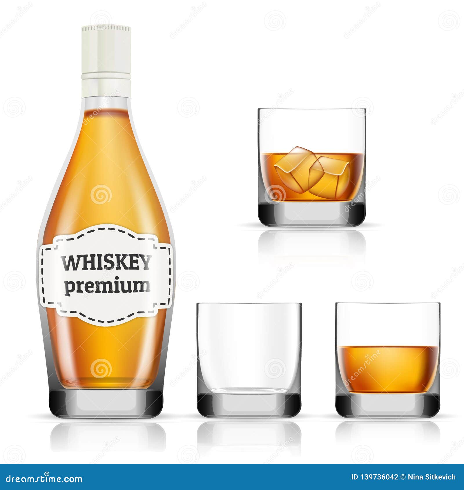 Whisky Icons Set, Realistic Style Stock Vector Illustration of