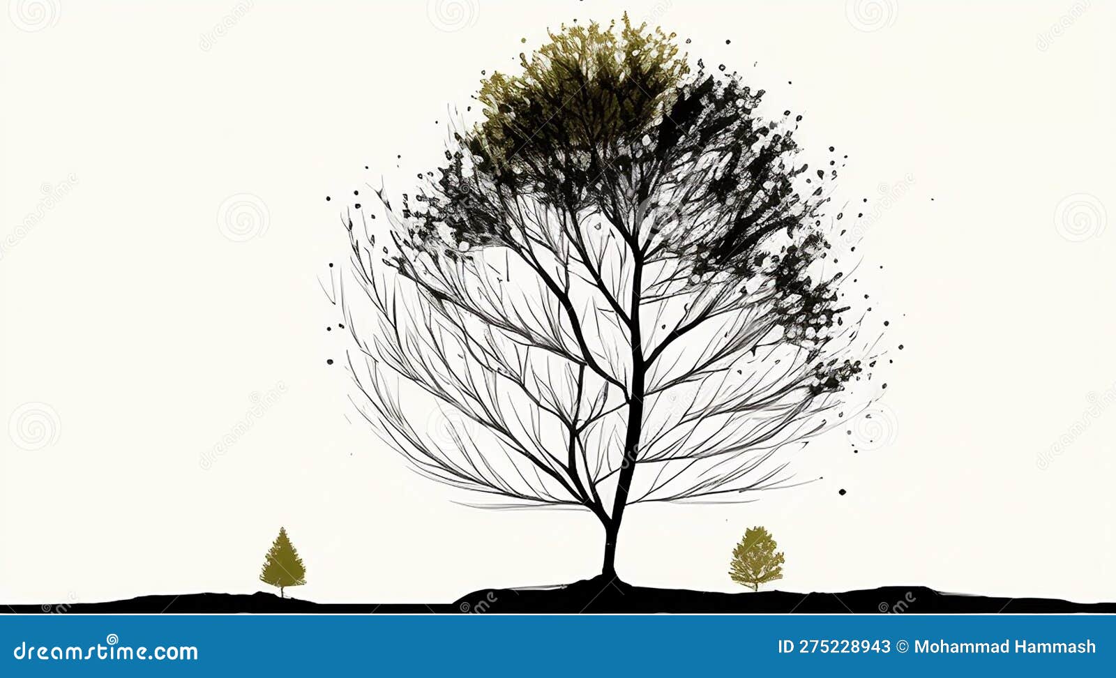 whispers of nature: a minimalist tree in  art, made with generative ai