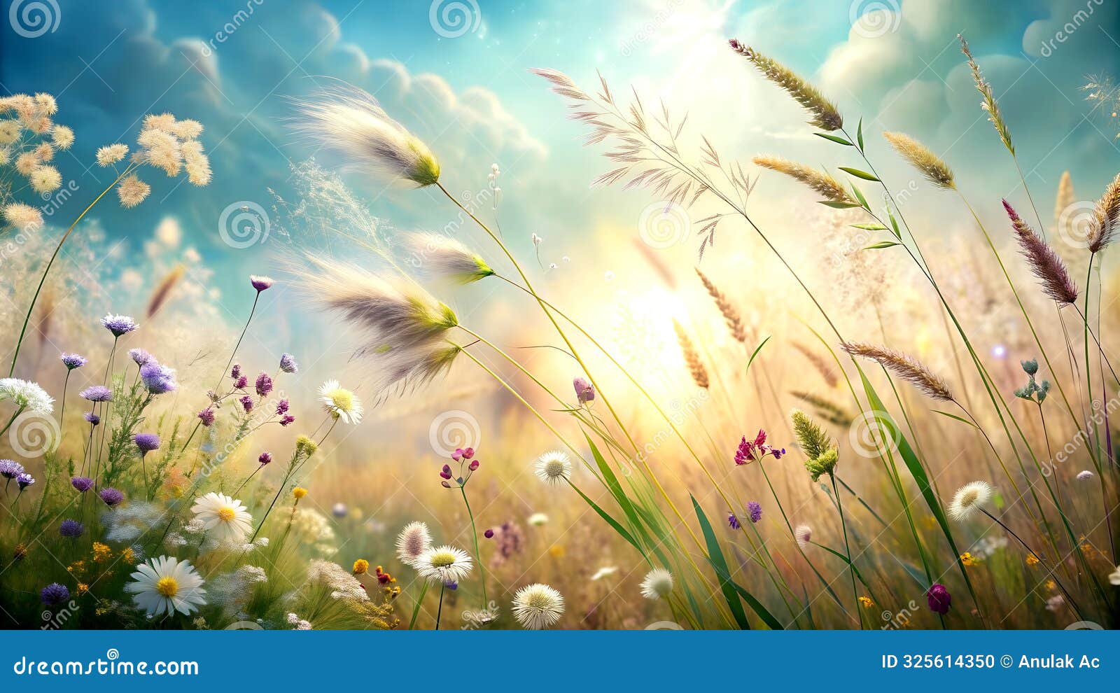 whispers of the wind a delicate dance of windblown grasses and wildflowers generative ai algorithmically generated