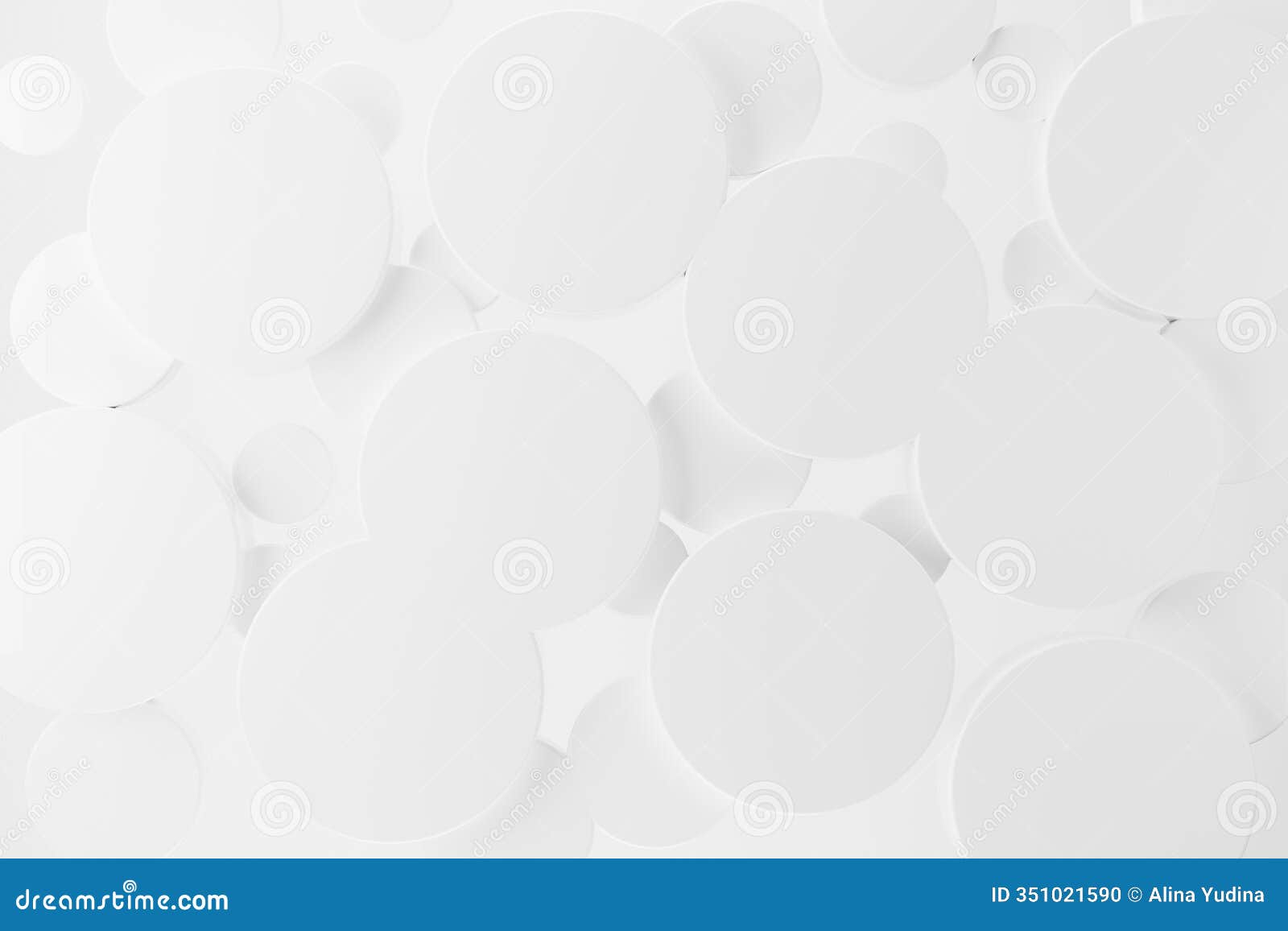white abstract background with flying plastic cylinders, pattern in soft light, top view.