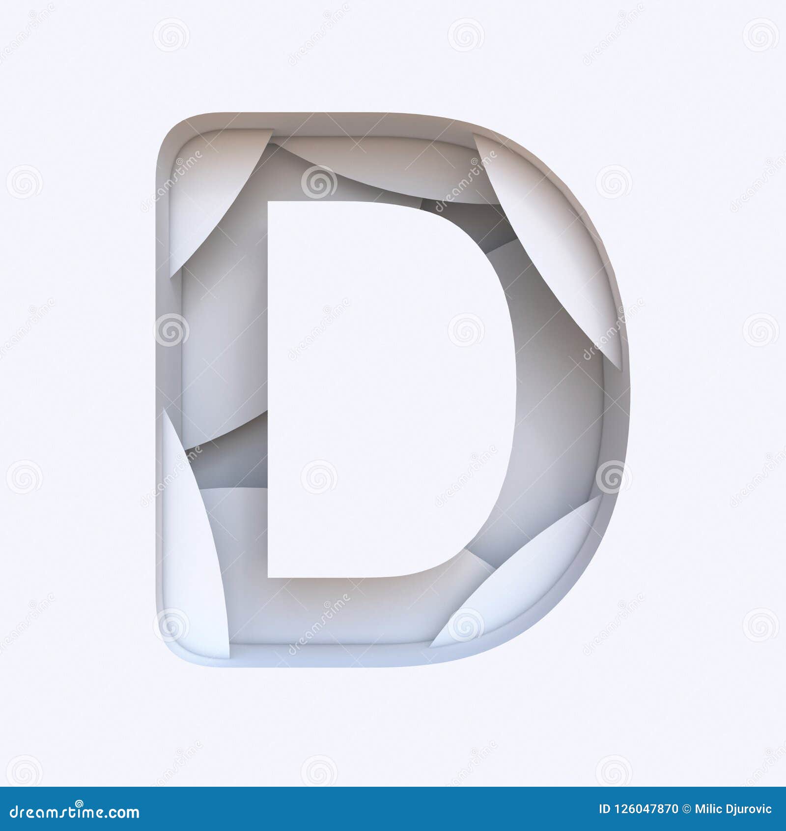 White Abstract Layers Font Letter D 3d Stock Illustration