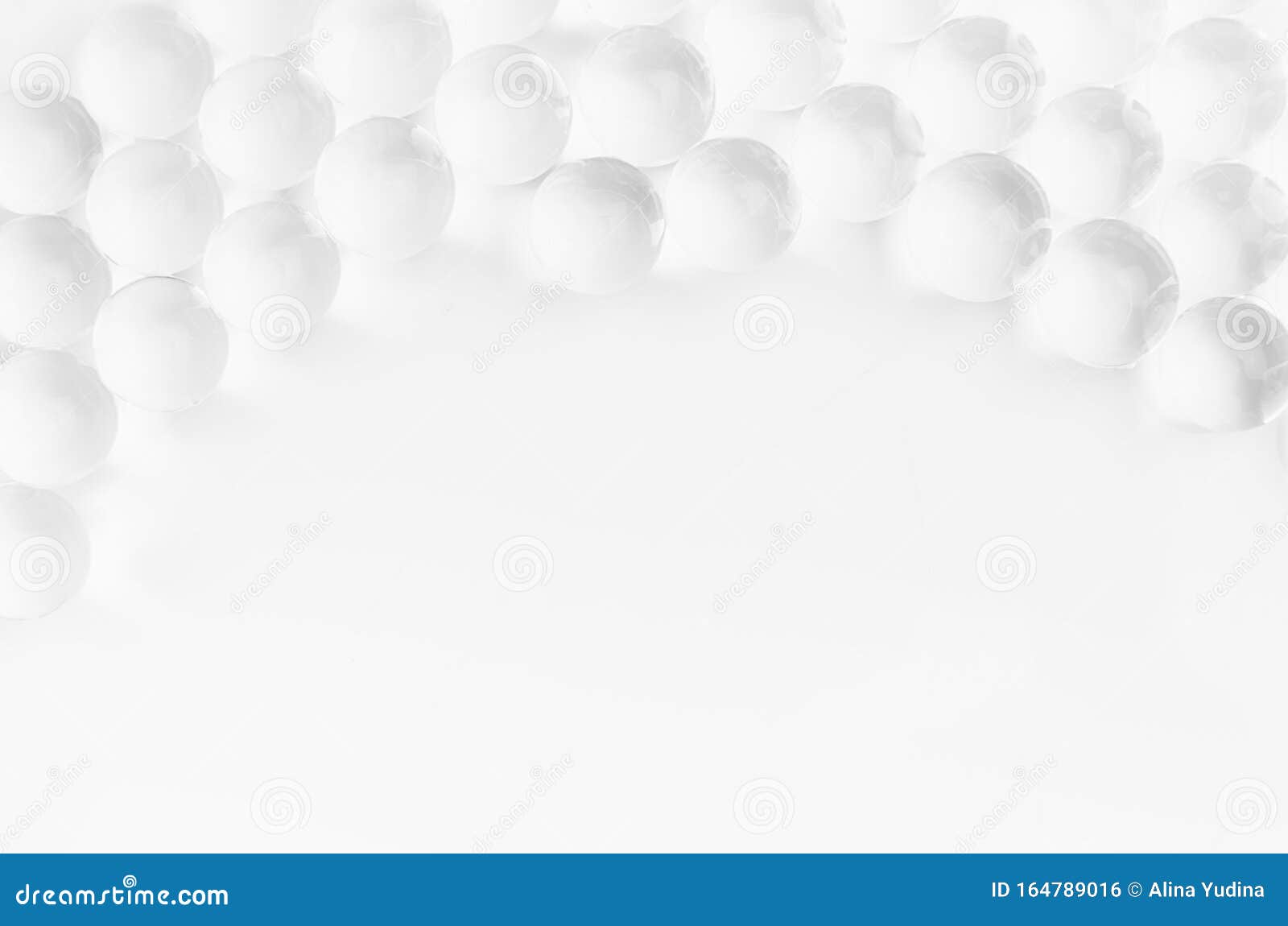 White Abstract Pattern of Transparent Spheres As Decorative Border Bubbles Background. Stock
