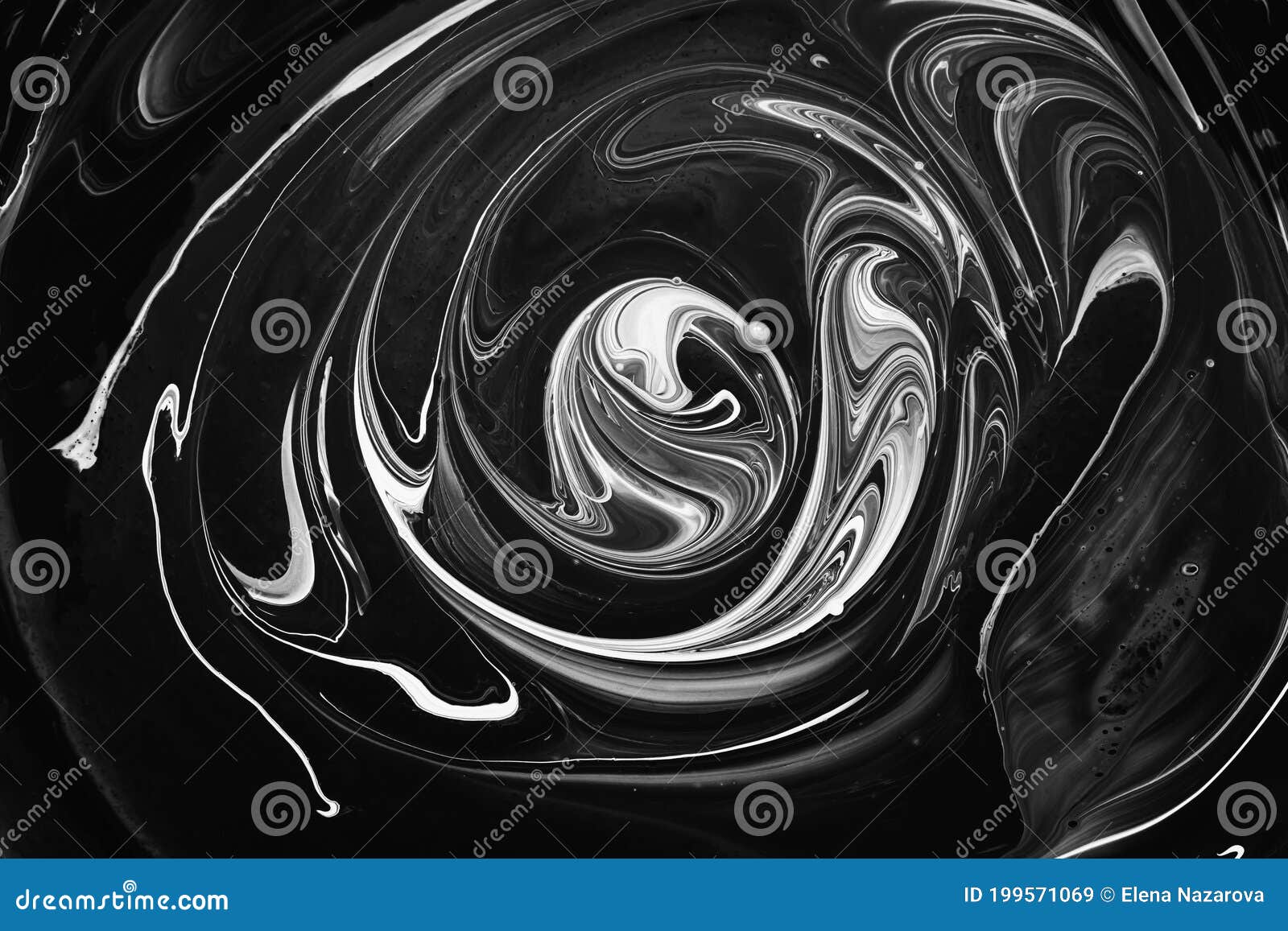 white abstract waves and swirls on black. fluid art. abstract marble background or texture