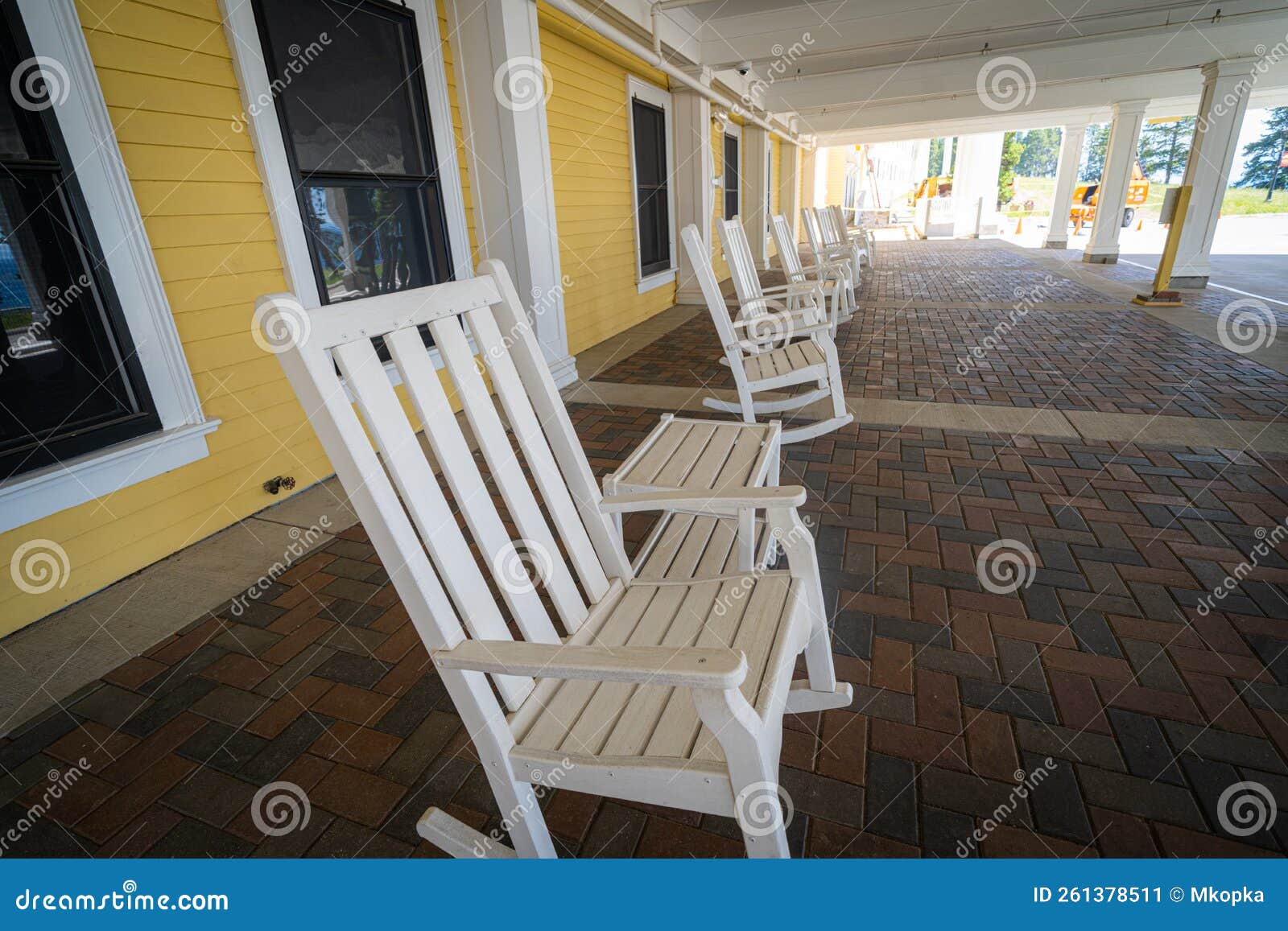 White Adirondack Chairs on the Porch Stock Image Image of patio