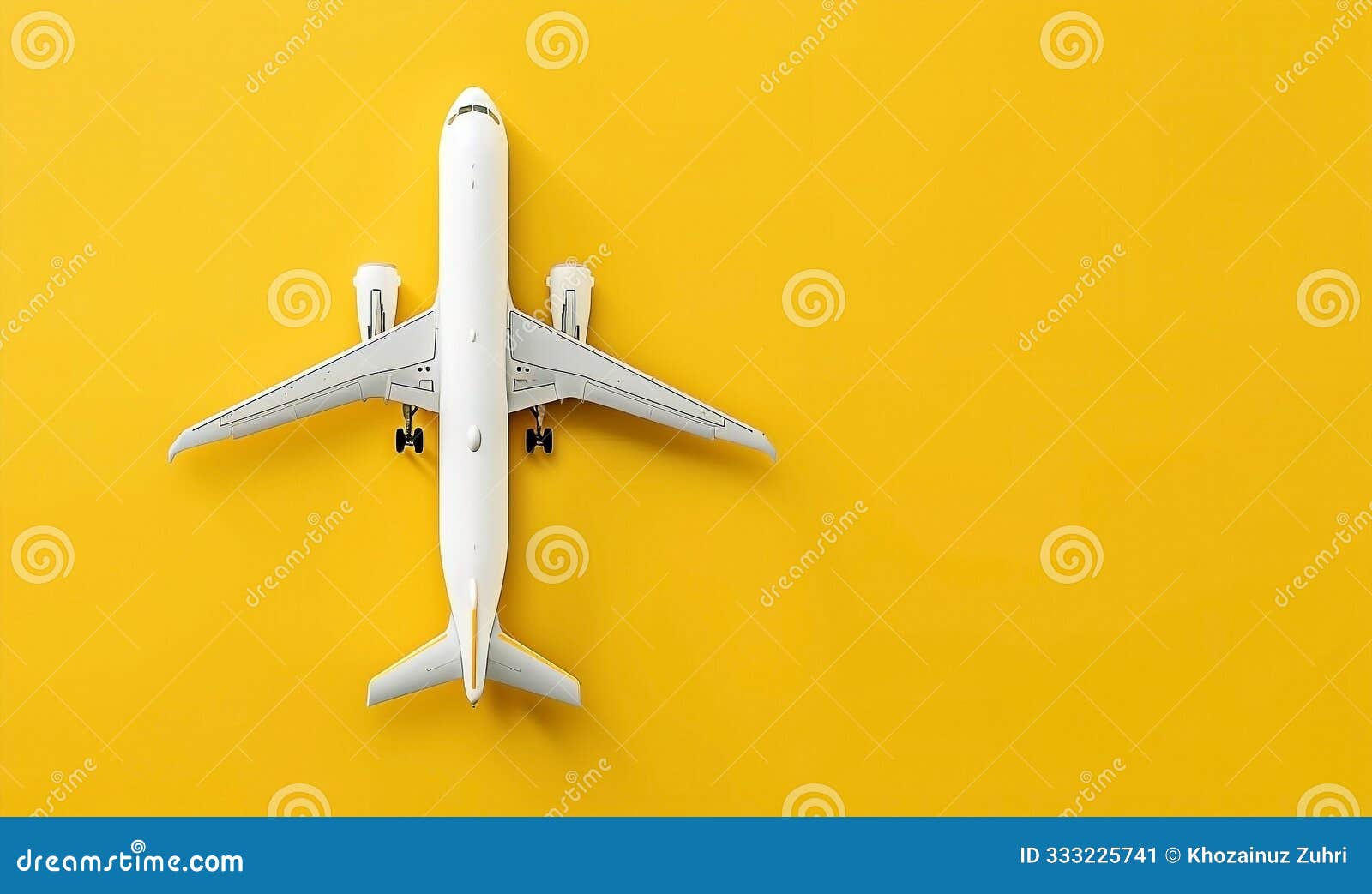 white airplane on yellow background - travel and journey concept