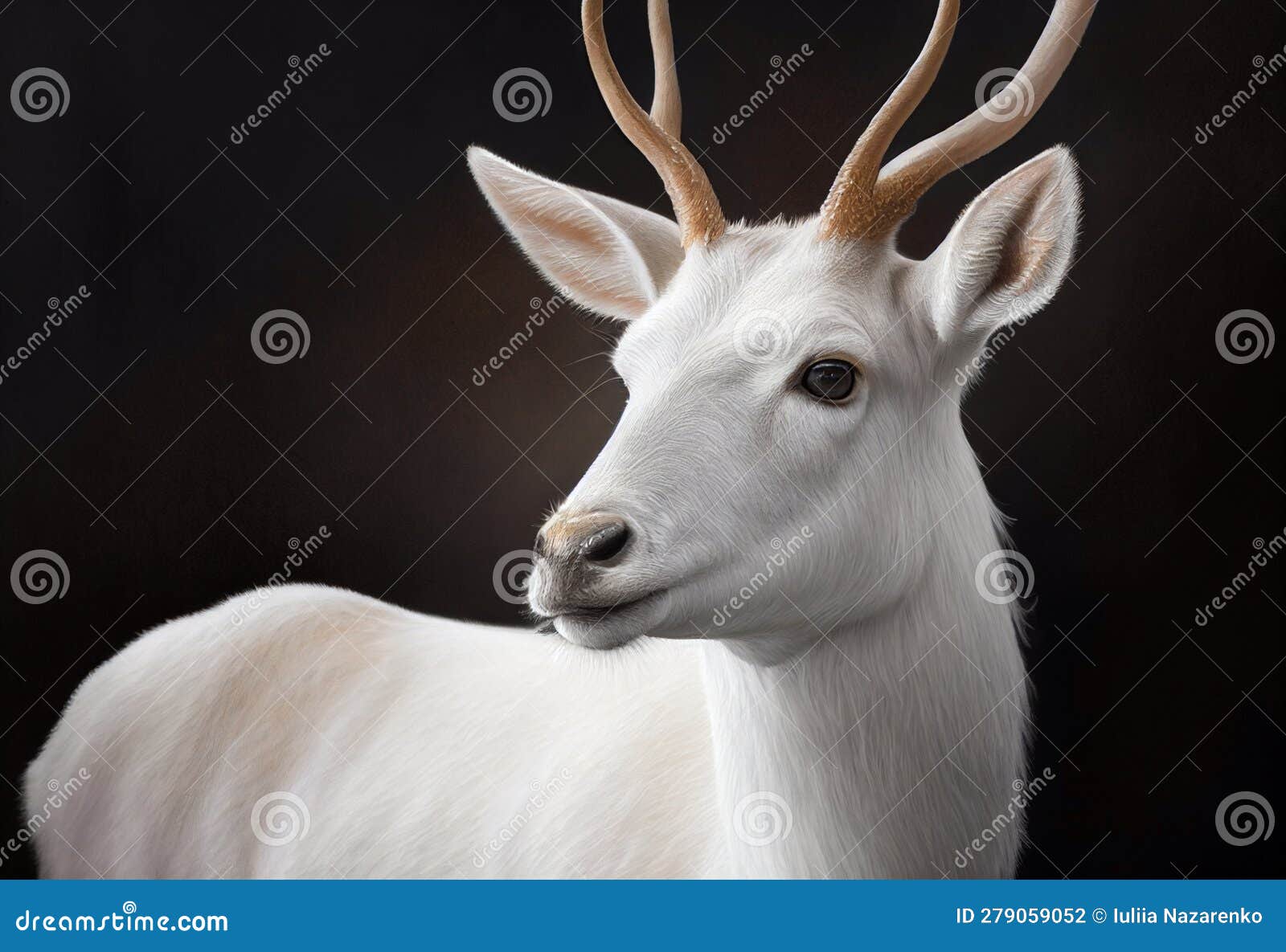 White Albino Deer on a Dark Background. AI Generated Stock Illustration