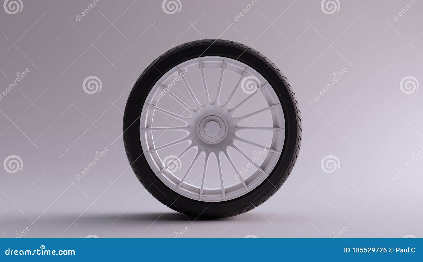 white alloy rim wheel with a complex multi spoke  with racing tyre