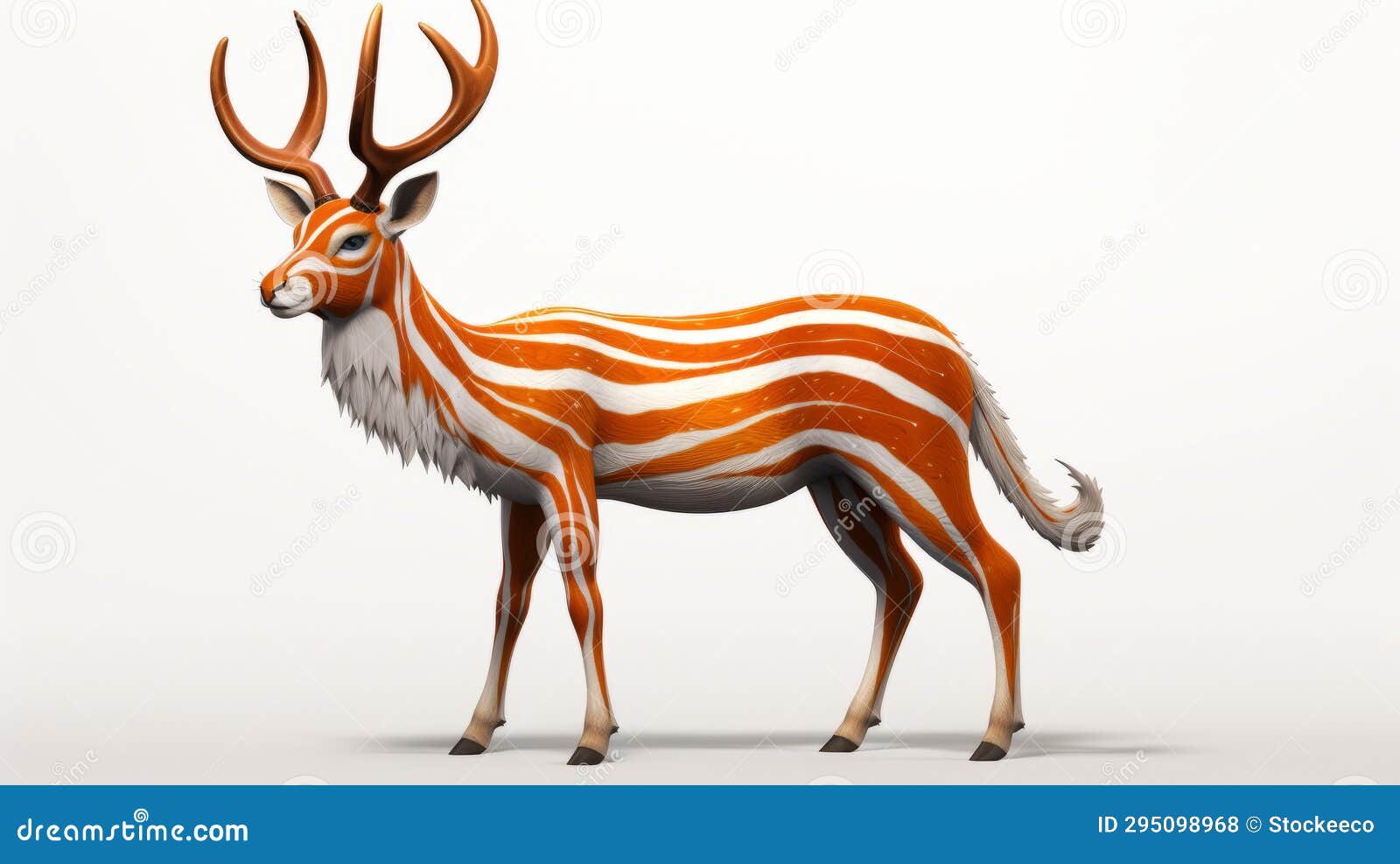 White Antelope with Stripes - Creative 3d Rendering Stock Illustration
